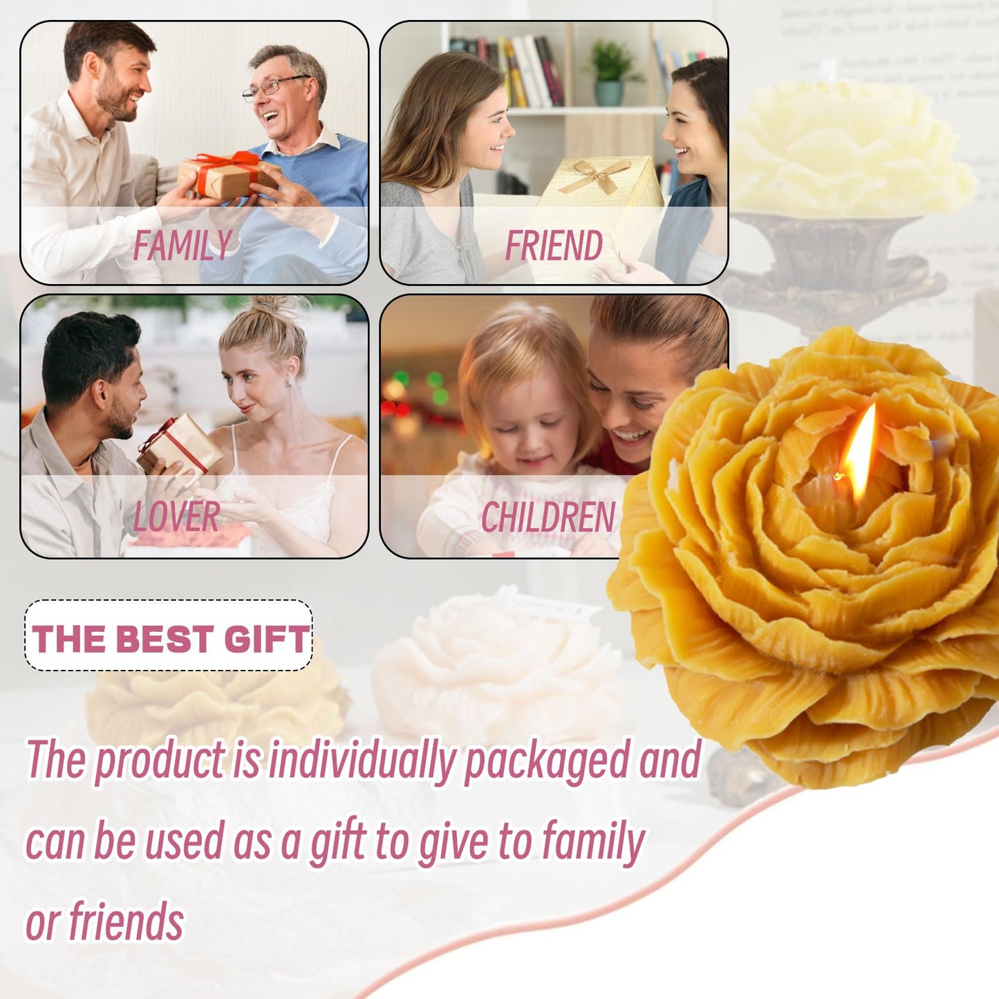Peony Flower Shape Candles 1 Pack Soy Wax Decorative Candle for Bedroom Home Scented Candle Gift to Friends Family (Orange)