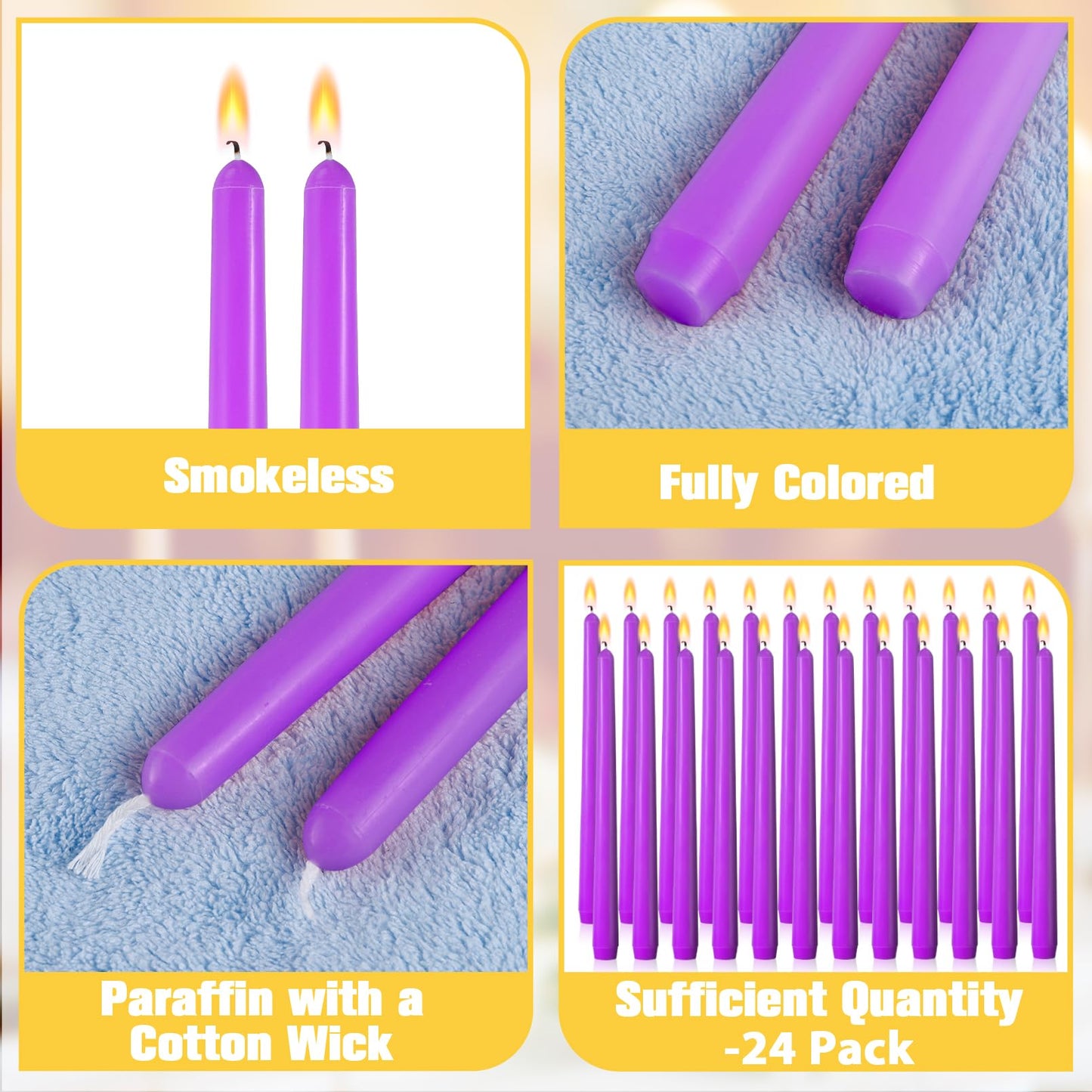 IJRPLM 24 Pack Taper Candles, 10 Inch Purple Tapered Candles, Tall Candlesticks, 10 Hour Burn Tim, Unscented, Smokeless and Dripless, Candle Sticks for Wedding Dinner Parties Home Decor