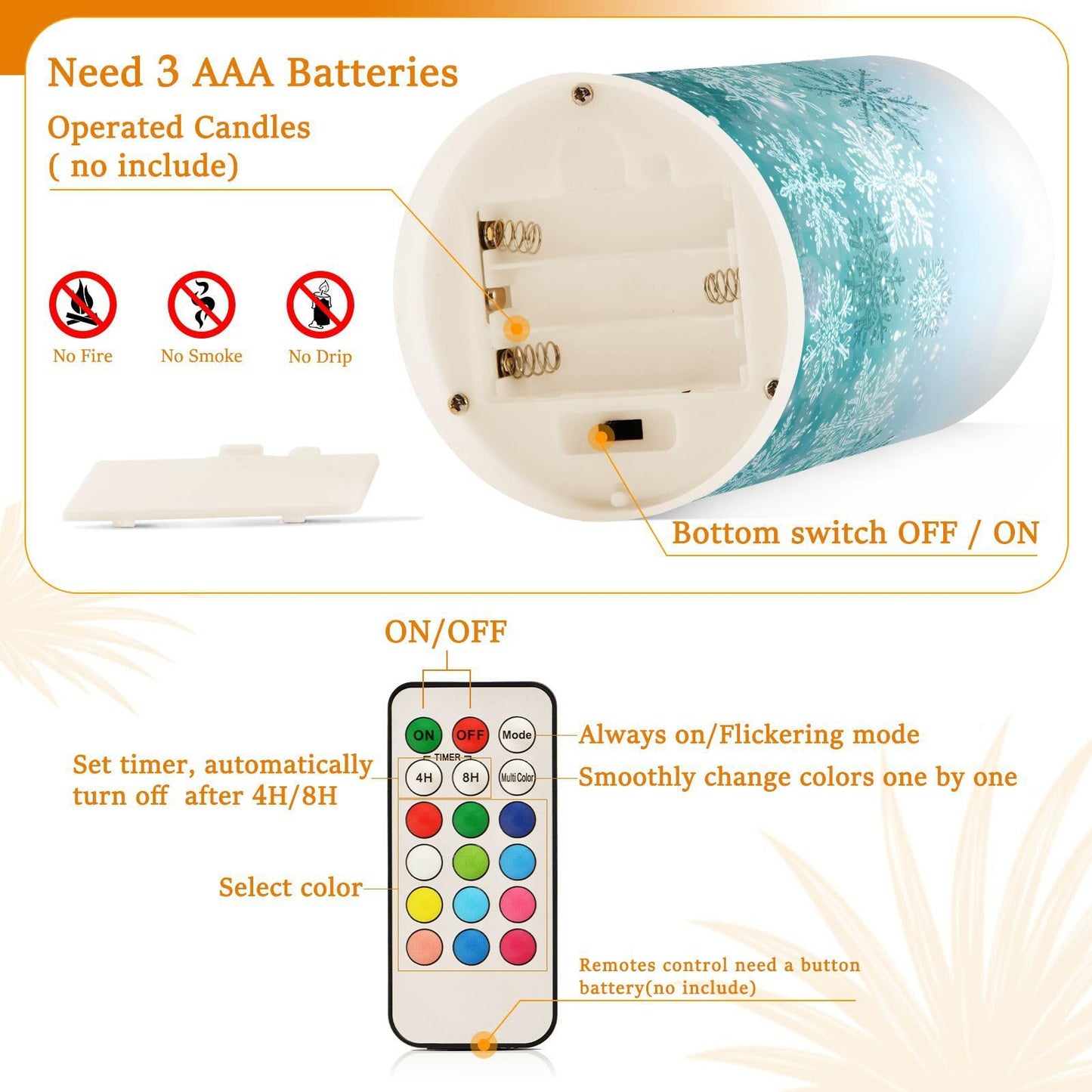Silver Winter Teal Turquoise Snowflakes Christmas Flickering Flameless Candles Battery Operated with Remote Timer,Tea Light Candles LED Pillar Votive Candles set of 2 for Outdoor Indoor Decorations