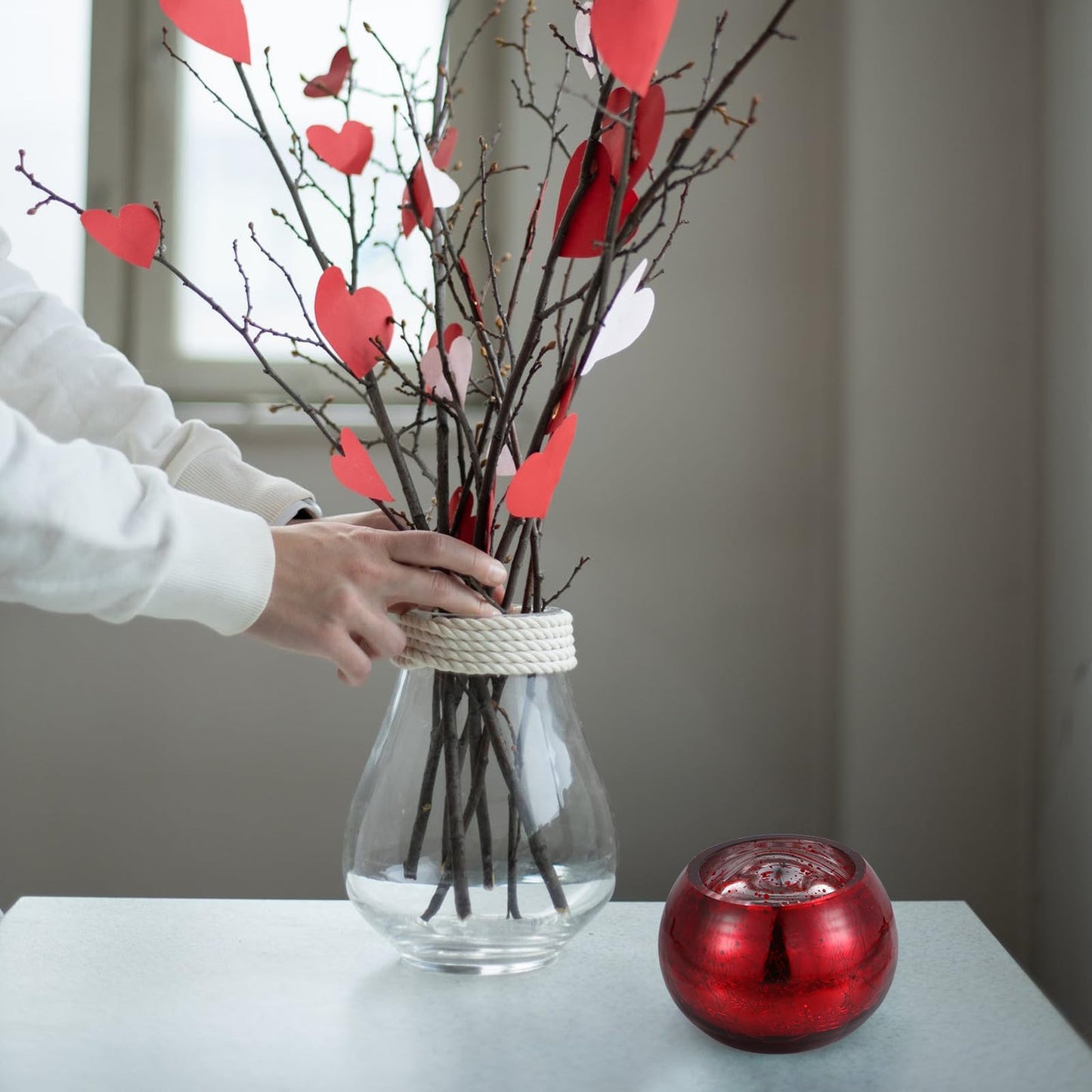LOEFLIFA Premium Frosted Glass Candle Holder Romantic Red Candle Cup for Valentine's Day Wedding Decor Elegant Table Centerpiece for Home and Party Ambiance