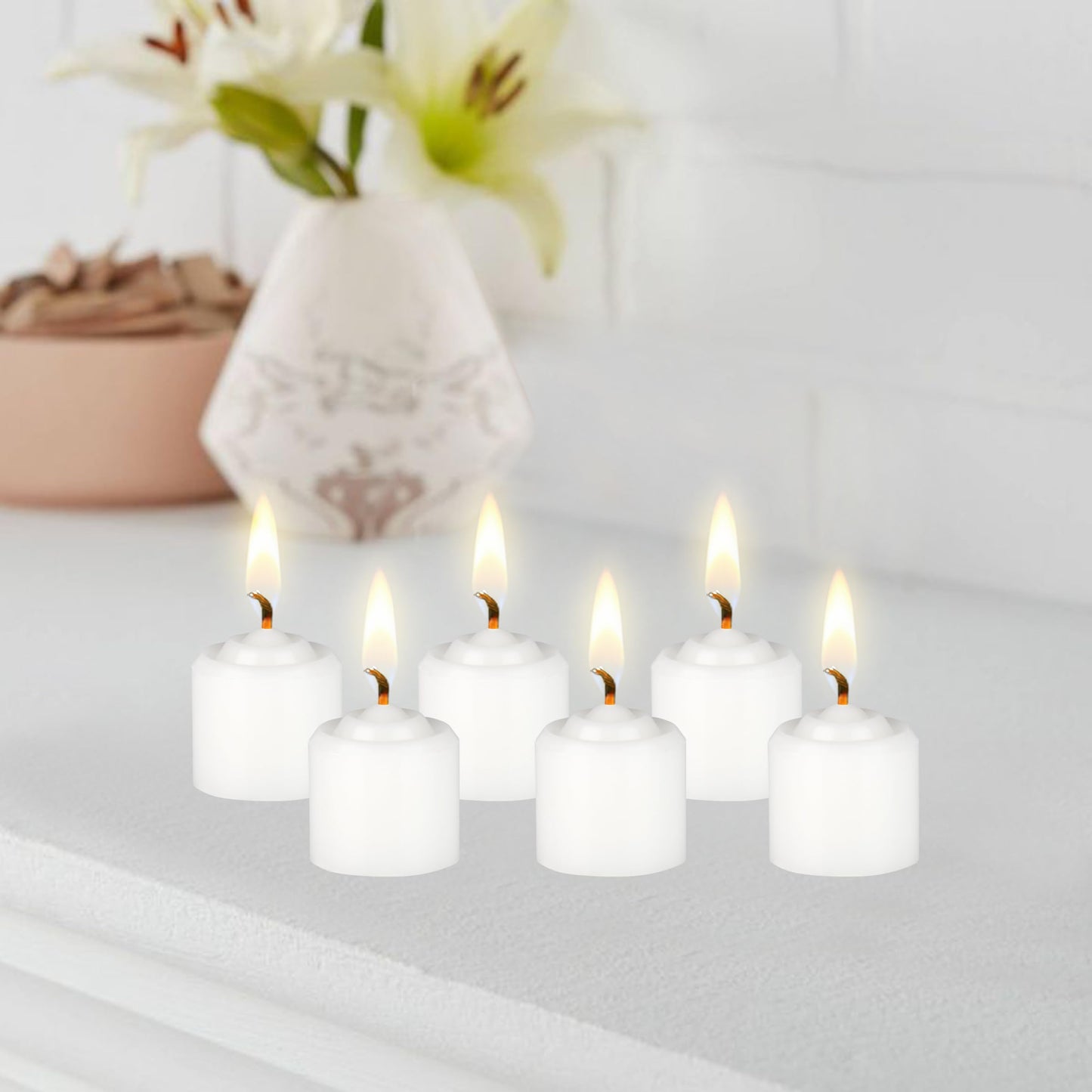 Mega Candles 12 pcs Unscented White Votive Candles, Hand Poured Wax Candle 10 Hours 1.38 Inch x 1.5 Inch, Home Décor, Wedding Receptions, Centerpieces, Occasions, Events, Festivities, Meditations
