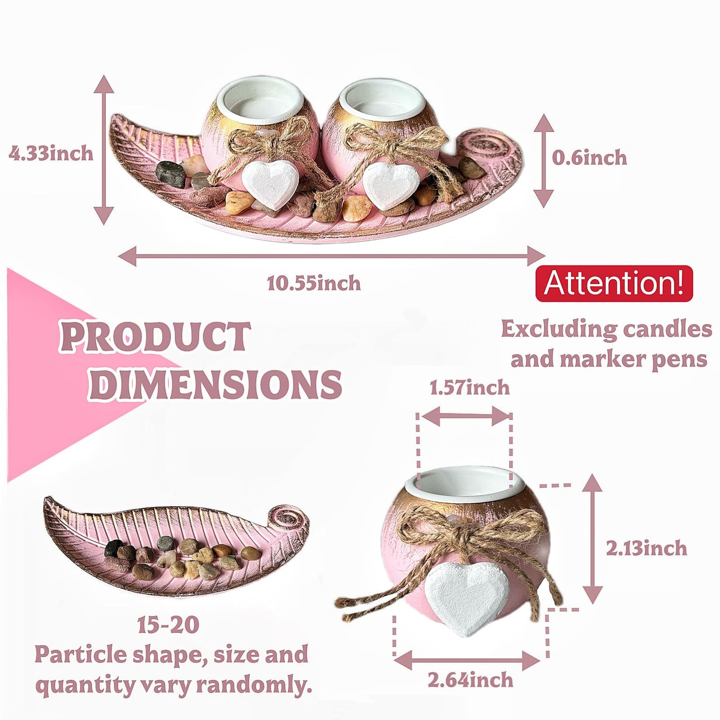Fiarbrty Wooden Tealight Candle Holders,Pink Leaf Shaped Wooden Tray with Two Tealight Candles, Holders for Table Centerpiece Decor,Wedding,Anniversary,Valentine's Day
