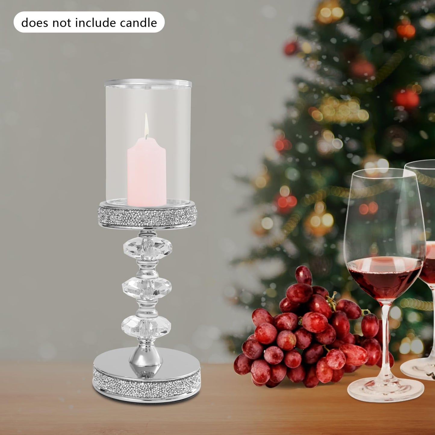 Candle Holder, Crystal Candlesticks Holder Set, Tabletop Pillar Candle Holders for Wedding, Parties, Events, Chirstmas, Home Decor, Table Centerpieces (Silver 04, L)