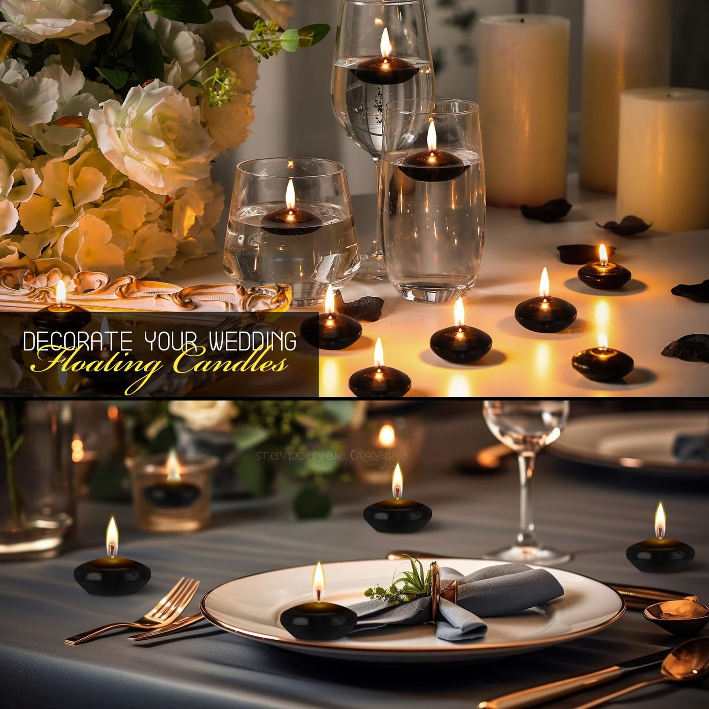 Nuanchu 20 Pcs Black Floating Candles Centerpieces for Wedding Small Unscented Floating Candles Decoration for Wedding Anniversary Holiday Party Gifts Home Pool Decor
