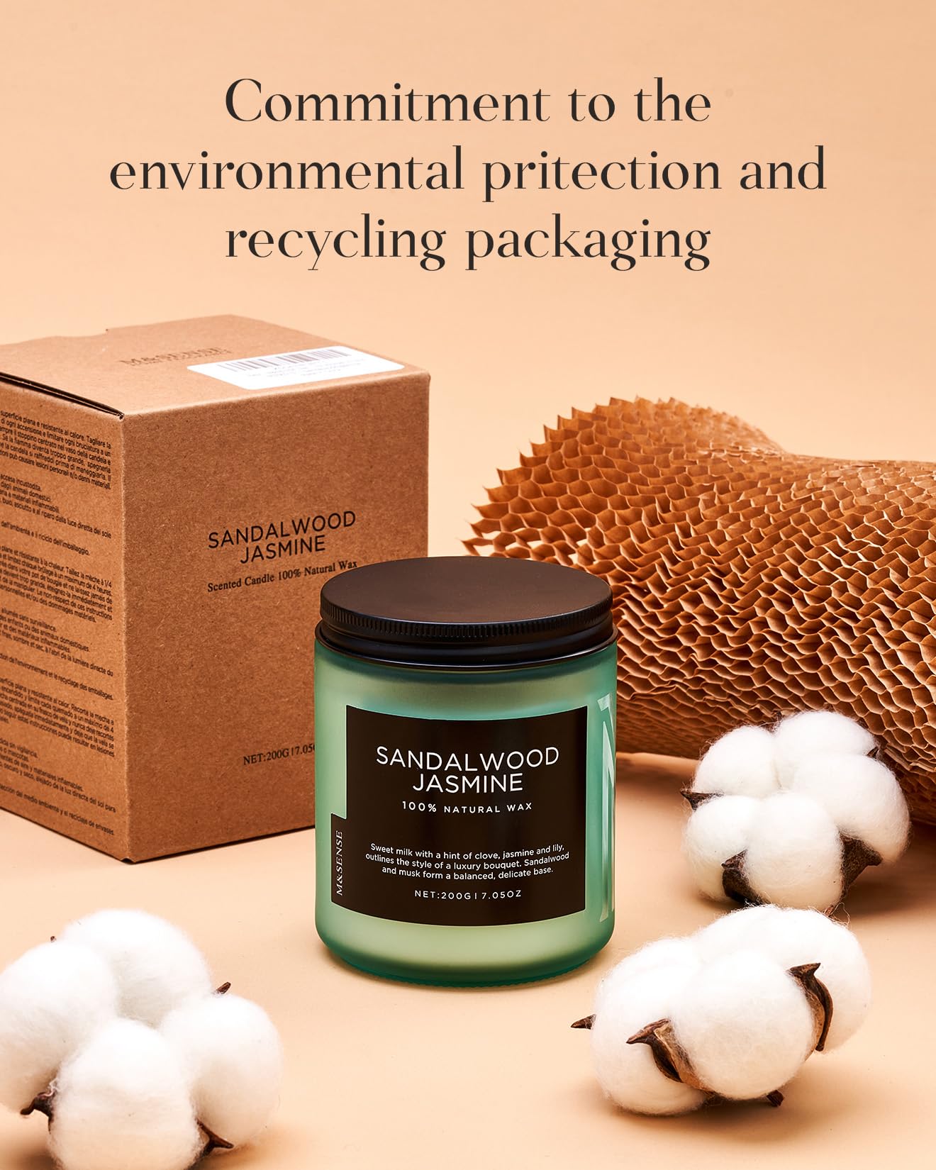 M&SENSE Eucalyptus & Mint Candles for Home Scented, 7.05oz Natural Soy Wax, 50 Hours Clean Burn Non Toxic Aromatherapy Candle, Slow Burning for Stress Relief Meditation Relaxation Spa