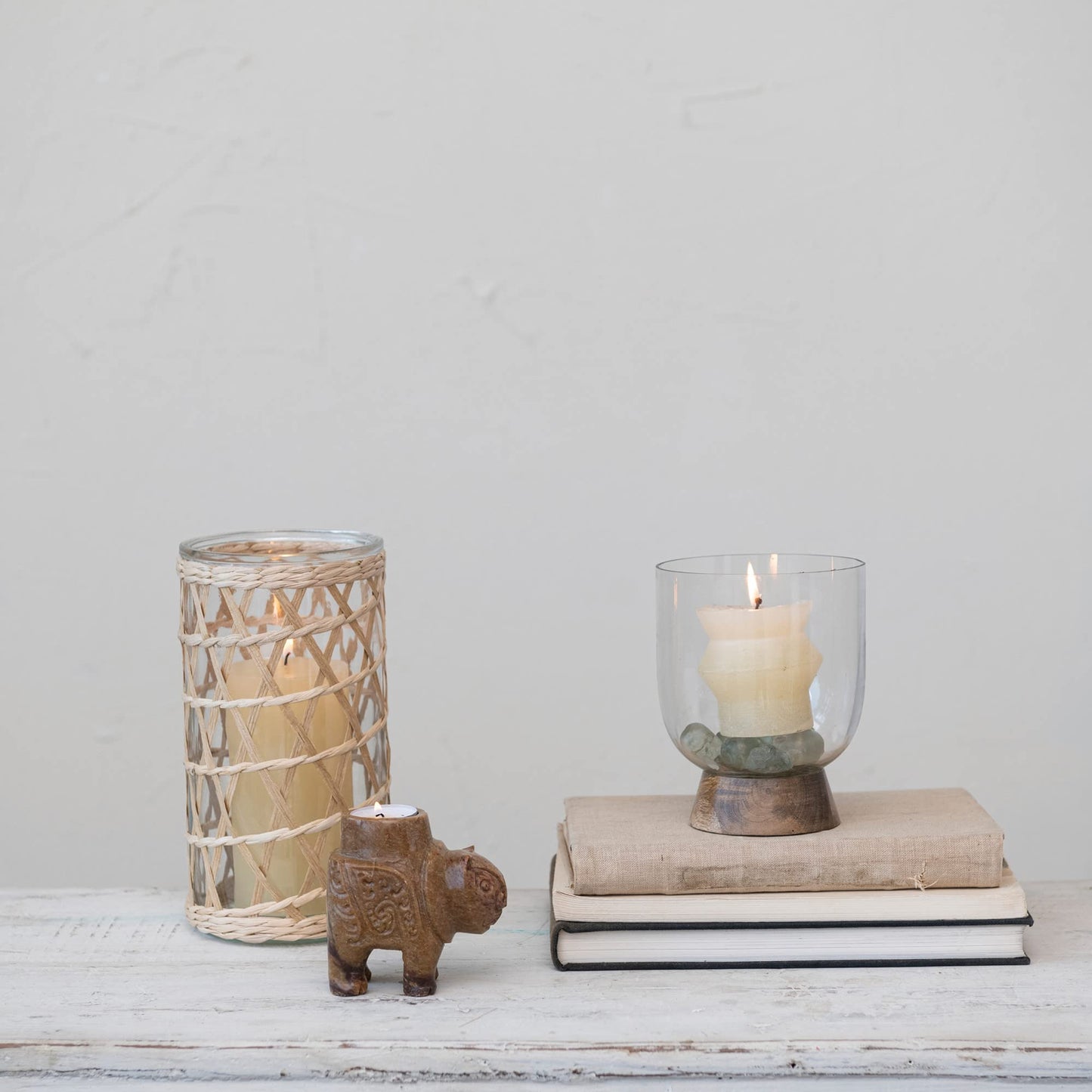 Creative Co-Op Global Carved Soapstone Animal Tealight Candle Holder, Brown