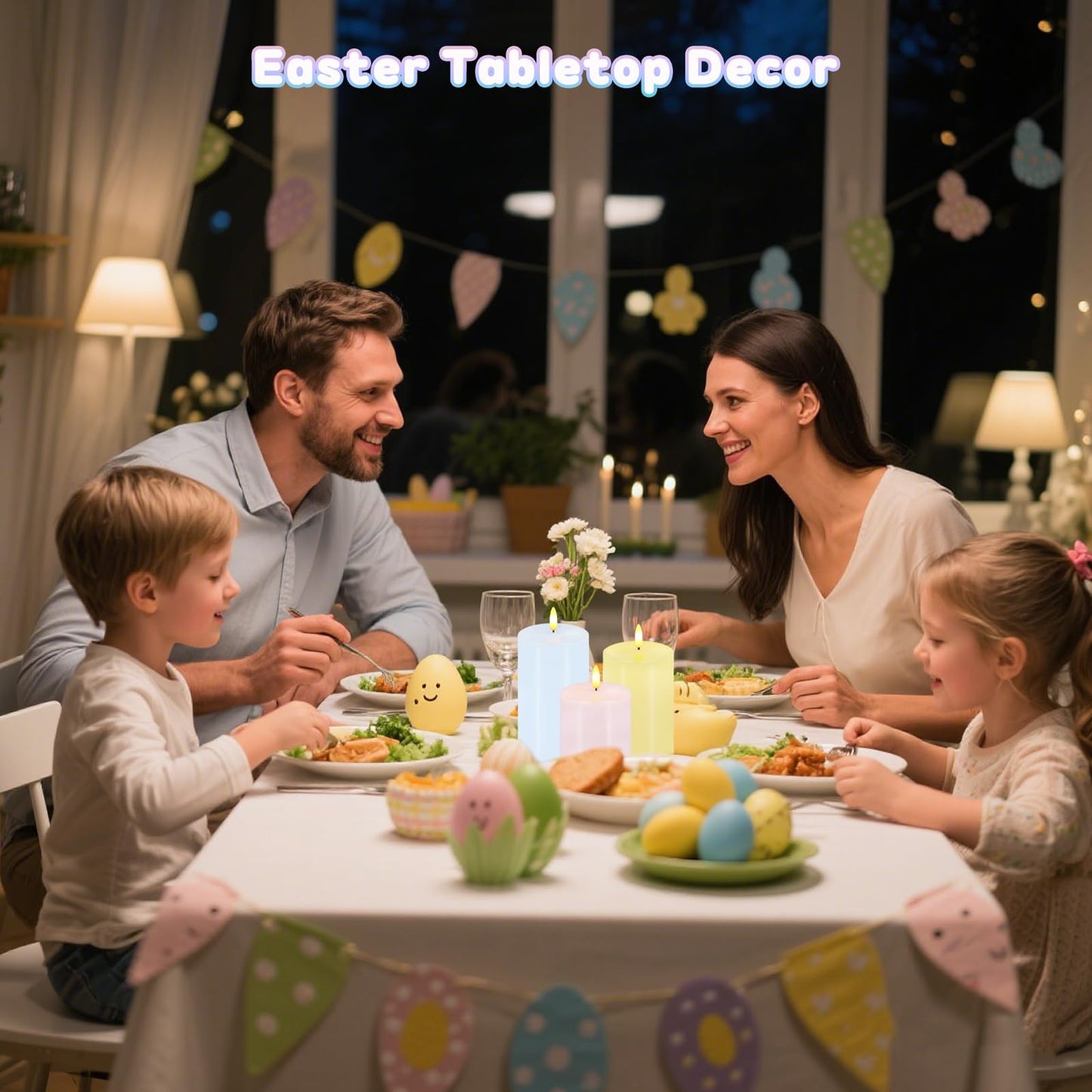 Pastel Flameless Candles, Set of 3 Flickering Easter LED Candles with Remote & Timer, Dimmable Real Wax Electric Pillar Candles Battery Operated, Spring Candles Light for Home Spring Easter Decor