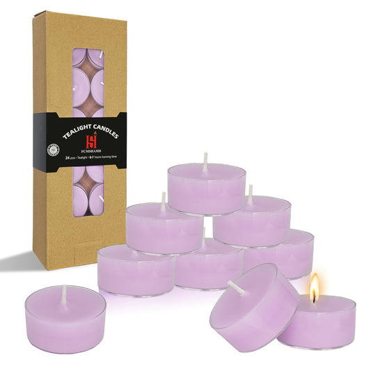 Violet Scented Tealight Candles, Purple Scent Tea Lights Candles Clear Cup, 24 Pack Colored Tealights Candle, 6 Hour Burn Time Tea Candles for Party, Decor, Spa, Shabbat
