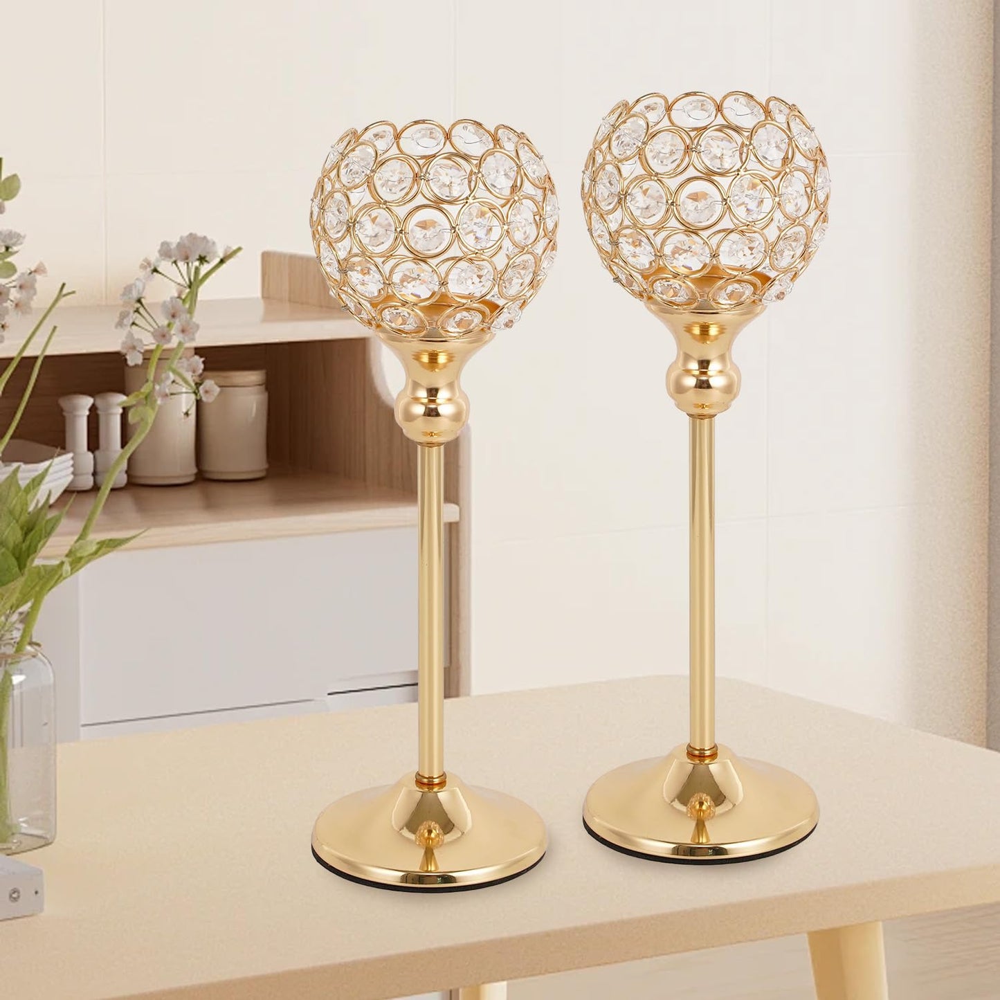 VINCIGANT Gold Crystal Candle Holders Set of 16 for Wedding Centerpieces,Votive Crystal Candle Holders for Home Fireplace Coffee Table Mantle Decor candelabros de mesa
