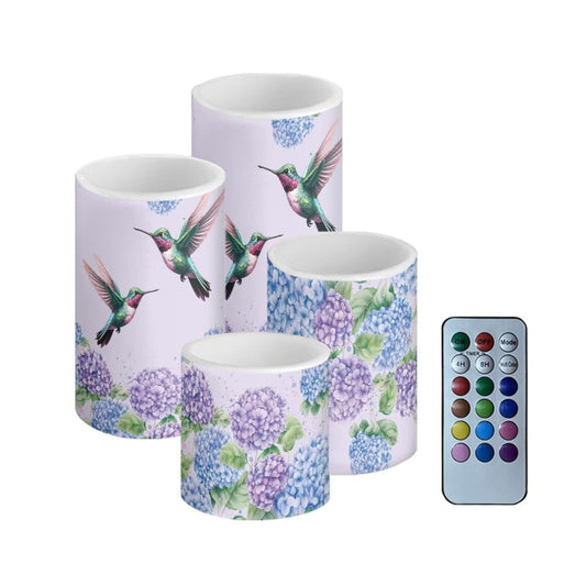 Cozeyat Floral Bird 4 Pack Flameless Candles with Remote Timer Color Changing LED Pillar Candles Battery Operated Flickering for Home Wedding Decor