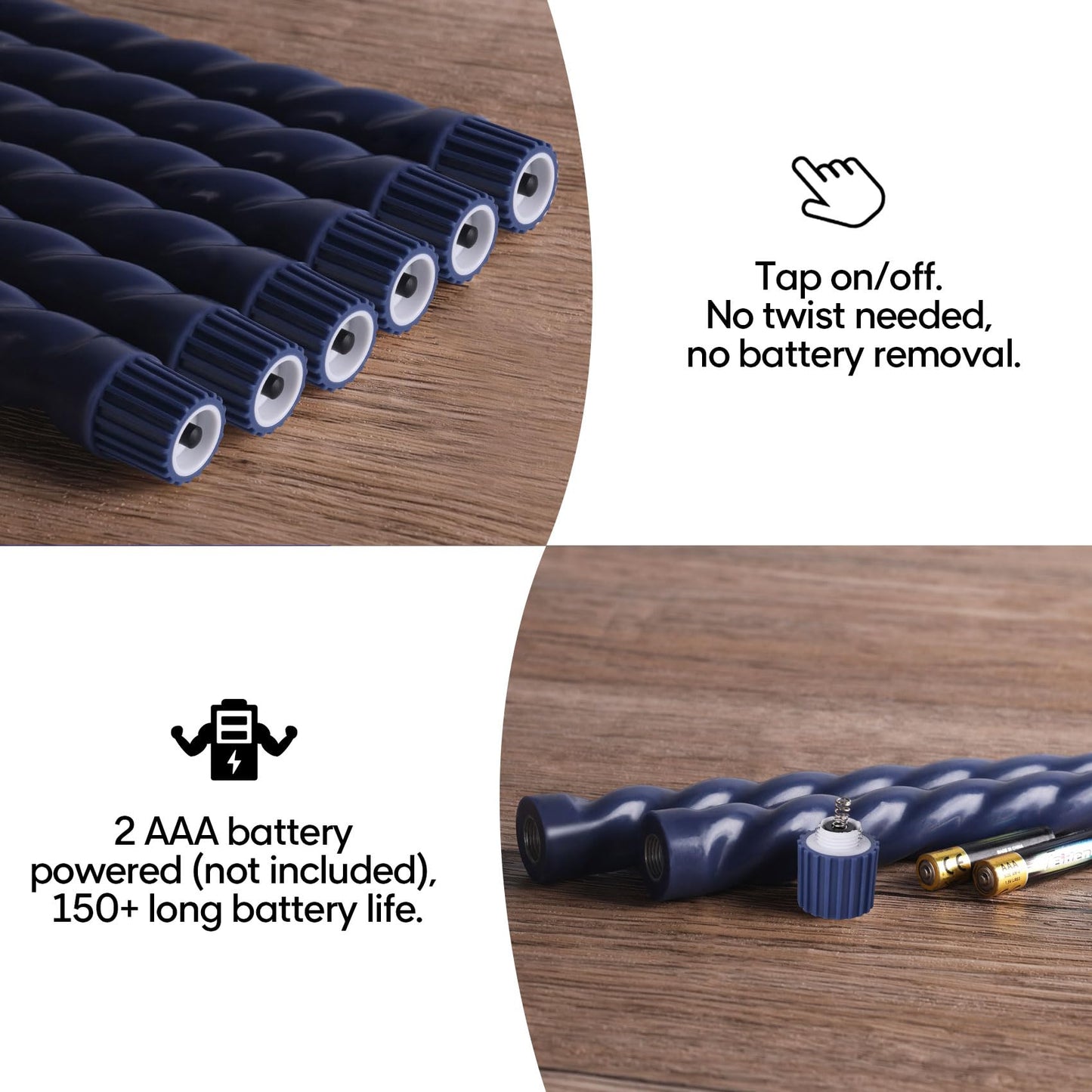 Girimax Spiral Flameless Taper Candles with Remote, Navy Blue Candles Battery Operated, Flickering LED Wax Candlesticks Set of 6