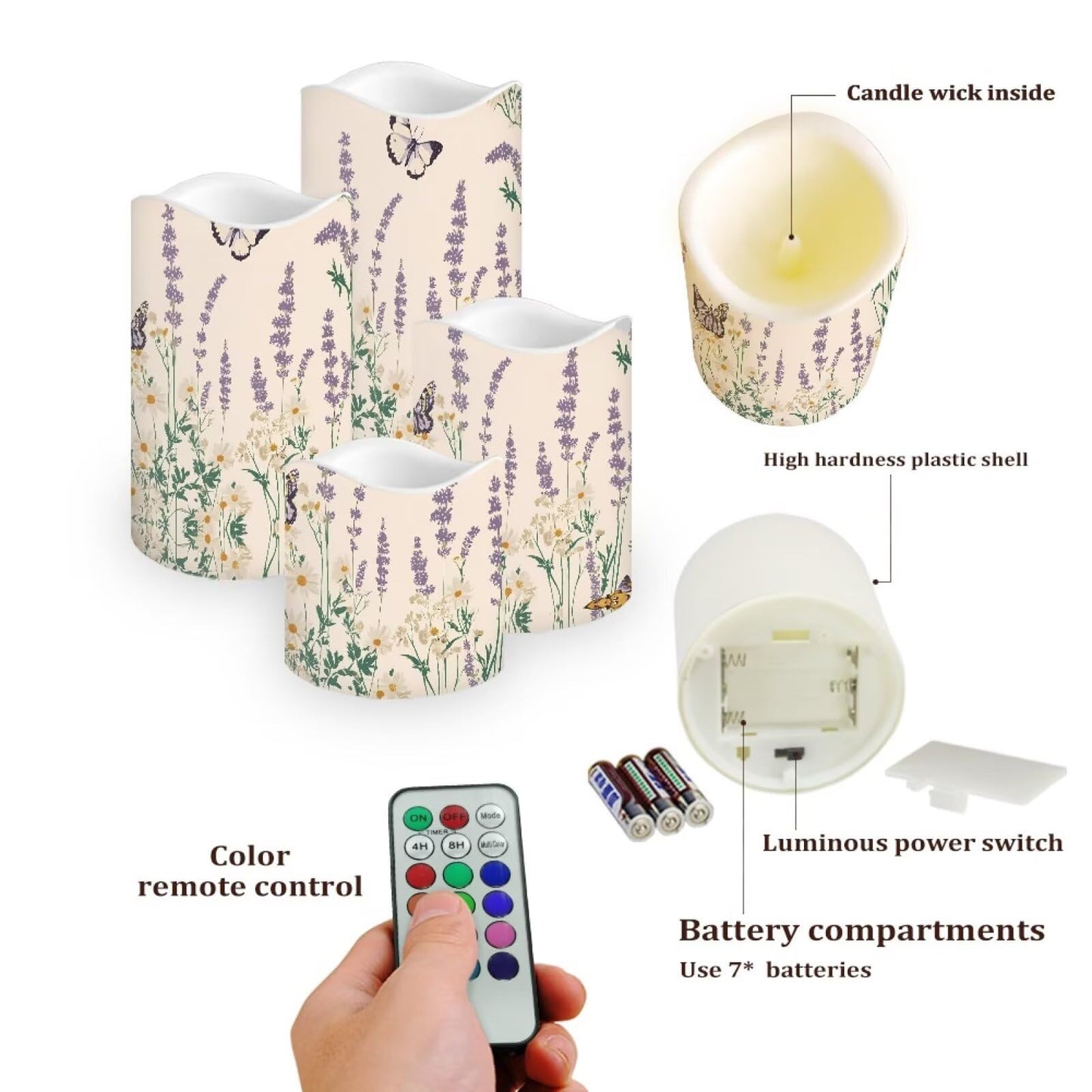 Cozeyat Daisy Christmas Gift Flameless Candles 4 Pack Battery Operated LED Pillar Candles with Remote Timer Flickering Waterproof for Indoor Outdoor Home