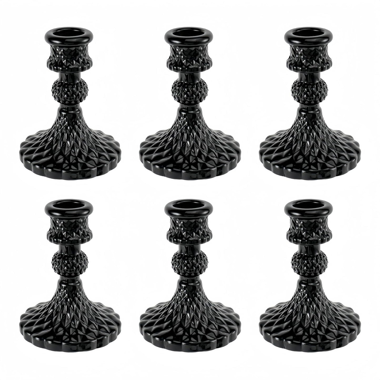 ECHFSM Glass Candlestick Holder,Striped Taper Candle Holders,Set of 6 Candle Stand for Table Centerpieces, Home Decor,Weddings,Festival and Parties (Black Diamond)