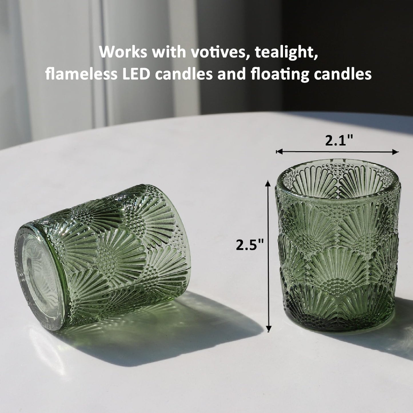 Woho Green Votive Candle Holders Set of 24, Green Glass Tealight Candle Holder for Christmas Party Decor, Tea Light Candle Holder Glass for Wedding Table Lovely Gift