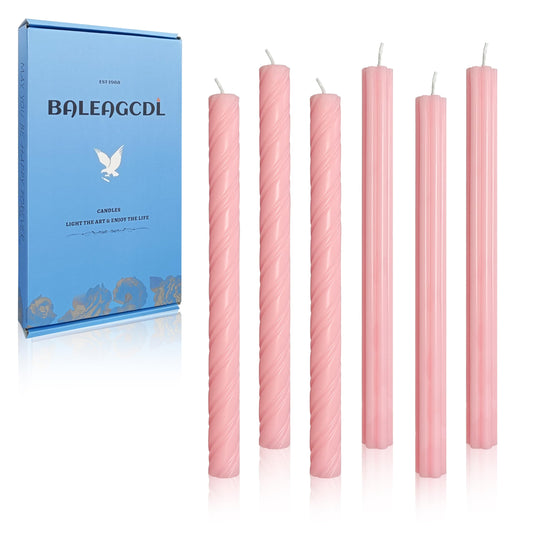 Dripless Unscented Pink Spiral Taper Candles Smokeless Long Lasting Burn 10 Inch Elegant Roman Column Candlesticks for Home Wedding Decorations