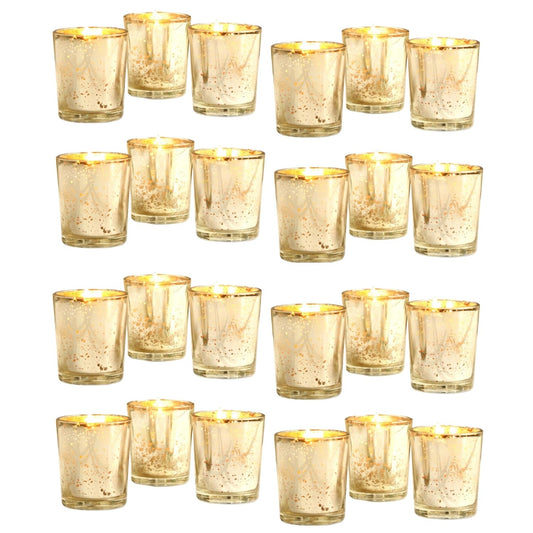 Hosley Set of 24 Gold Mercury Filled Glass Votive Candles. Ideal Gift for Weddings, Bridal Showers, Parties, Home Decor, and Special Events