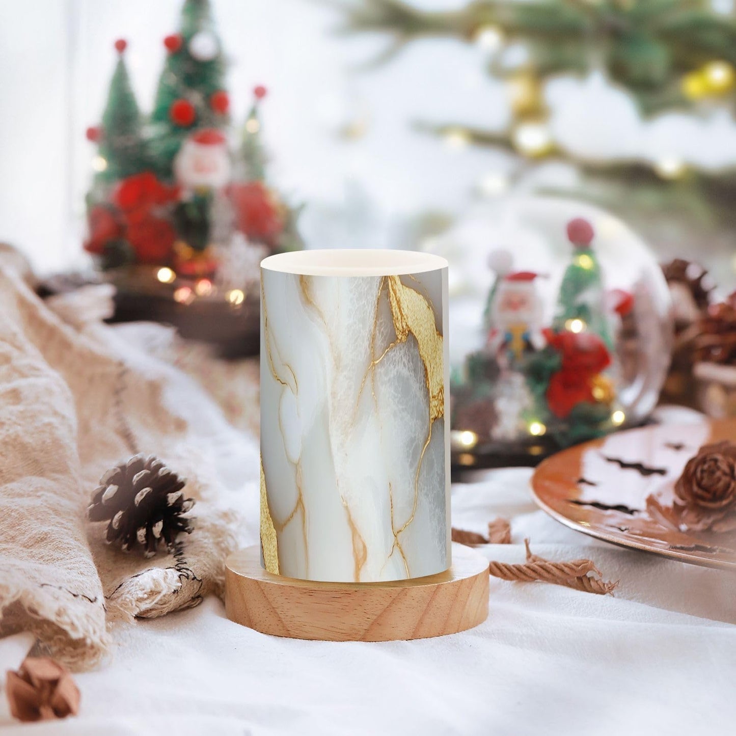 Zathe Flameless Pillar Candles Remote Control Led Flameless Candles for Outdoor Marble White White
