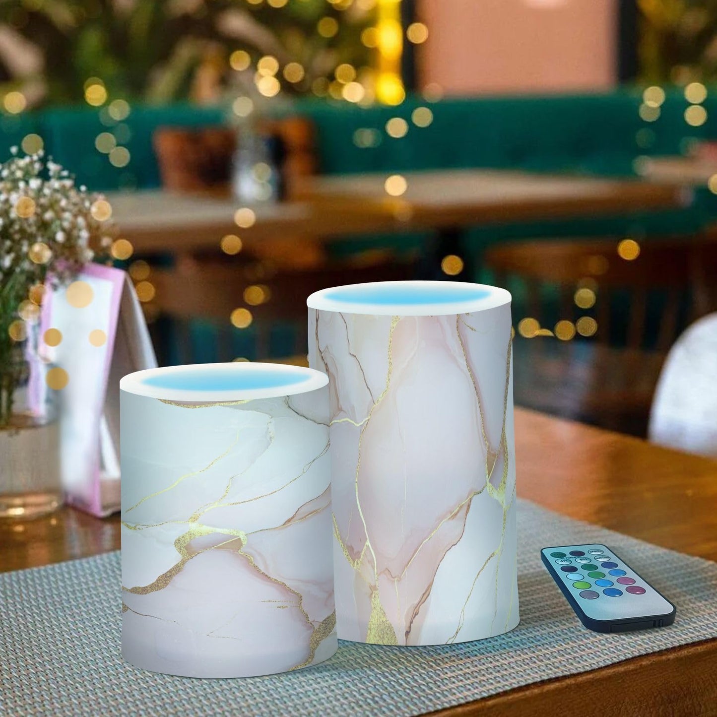 Flameless Pillar Candle Battery Powered Led Candles for Living Room Marble Blush White