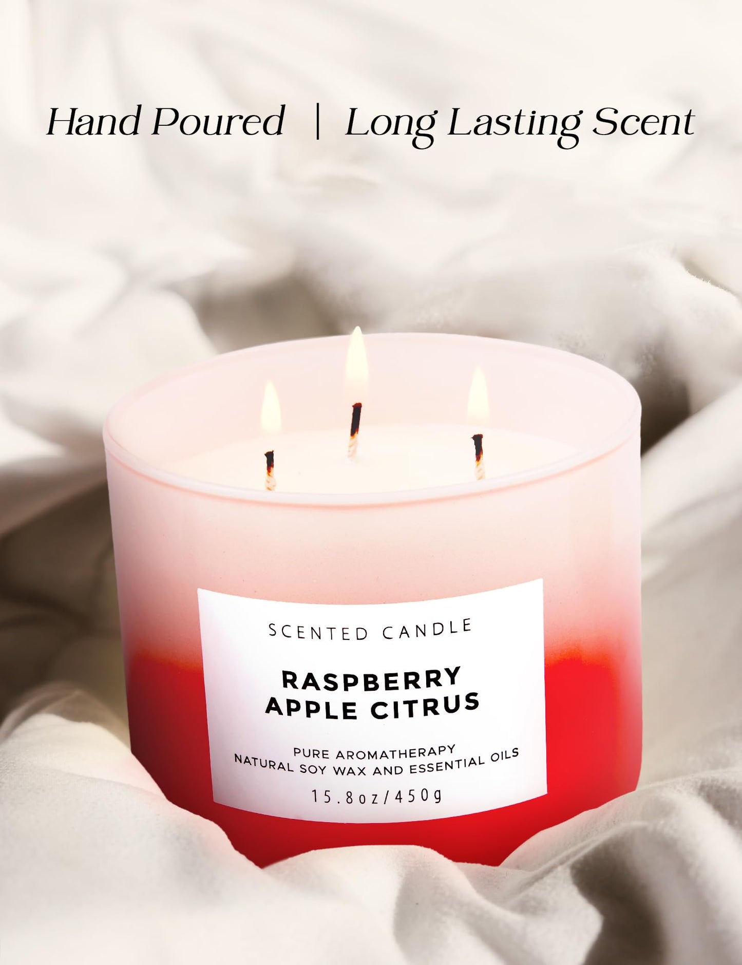 Raspberry Apple Citrus 3-Wick Soy Candle | 15.8 oz Large Scented Candle for Home | Clean Burn Long Lasting | Fruity Citrus Spice Scent | Gift Ready