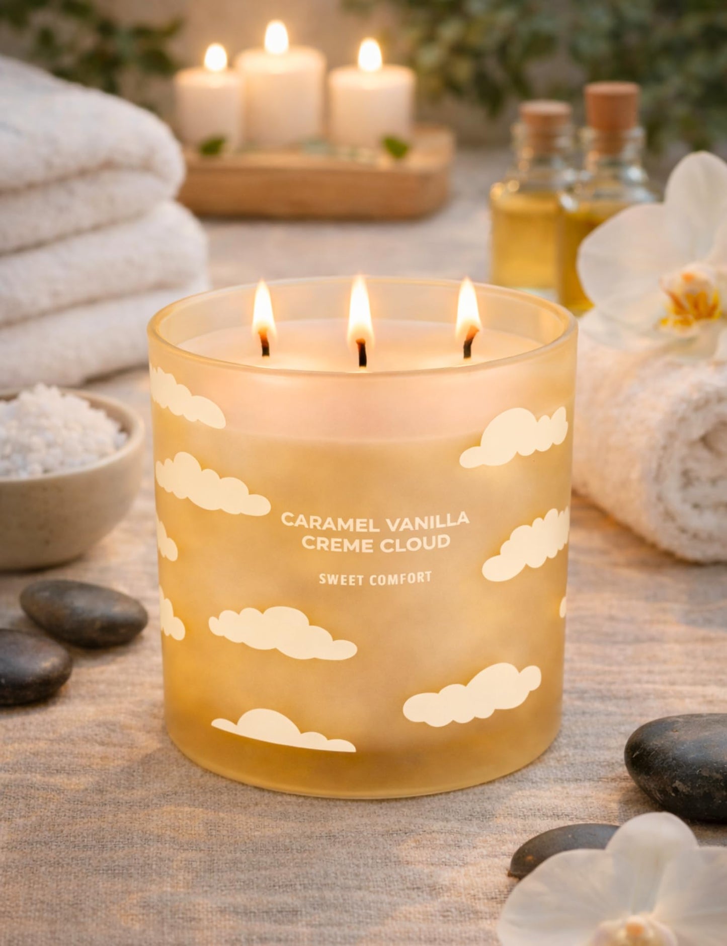 Caramel Vanilla Creme Scented Candle | Large 3 Wick Scented Soy Candle for Home | 14.5oz Warm Vanilla Caramel Candle | Creme Brulee Toffee Candles | Long Lasting Clean Burn | Gift for Women & Men