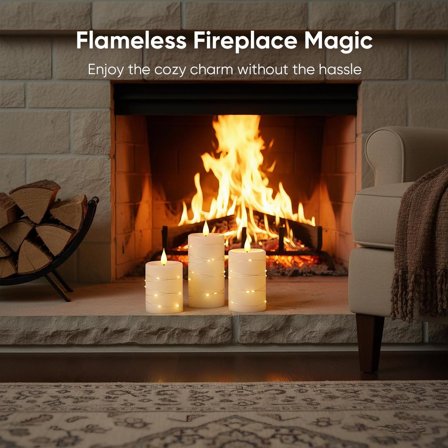 Amagic Flameless Candles with Embedded String Lights, 11-Key Remote & Timer, 3D Wick Real Wax Battery Operated Flickering Led Pillar Candles for Home, Lantern Decor, Set of 2, White