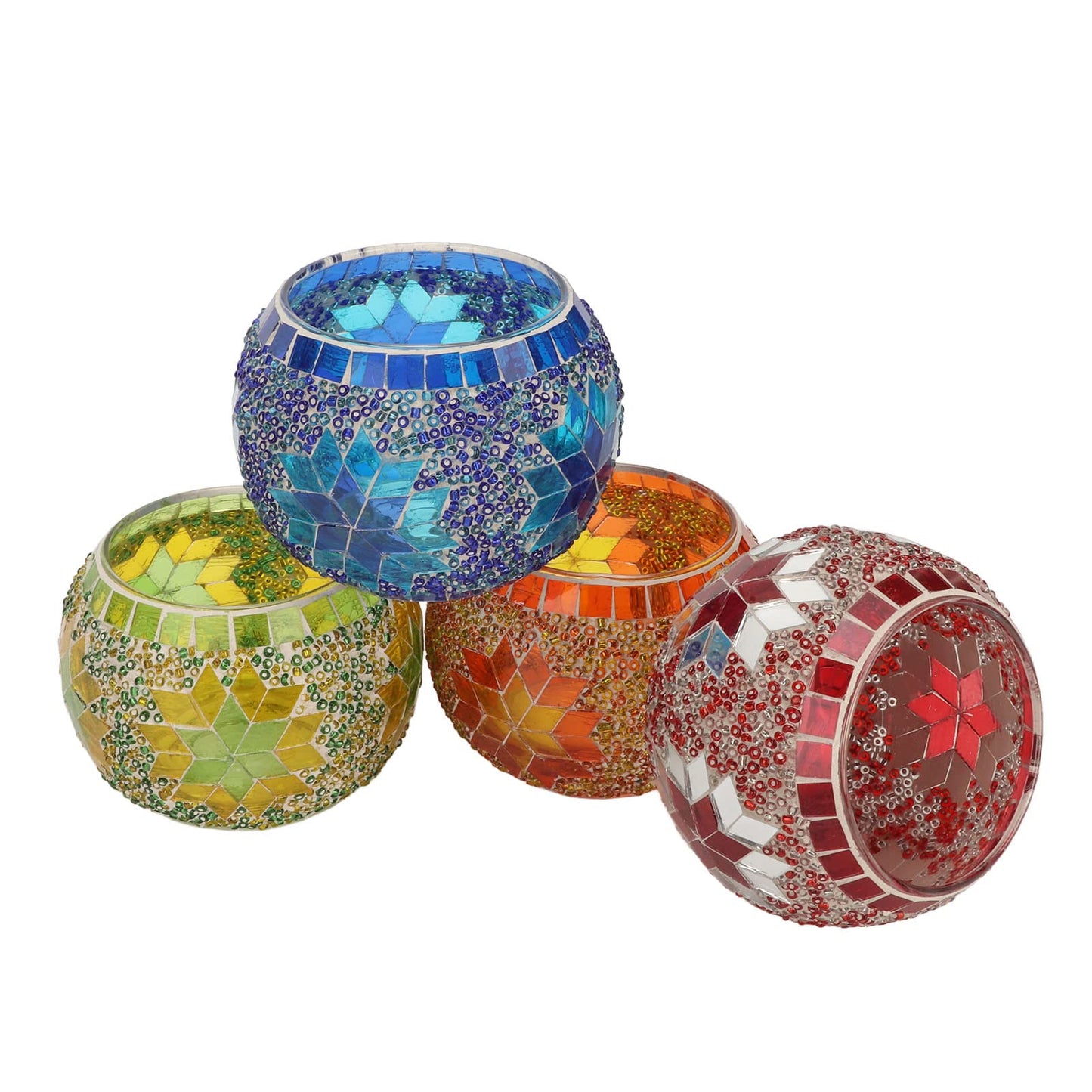 Generic 4Pcs Tea Light Candle Holder, Colourful Mosaic Glass Candlesticks Holder, Handmade Romantic Glass Tealight Cup for Aromatherapy Party Decor, Table Centerpieces
