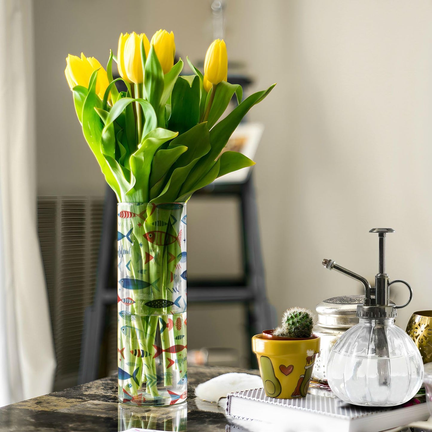Fish Pattern Flower Vase Bud Vase Home Decor for Dining Table Office Bedroom Living Room