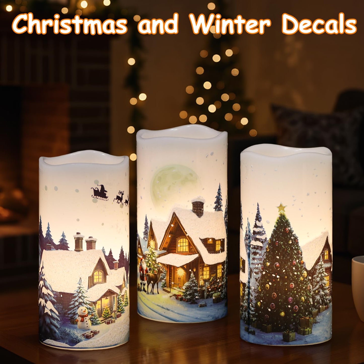 GenSwin Red Bird Flameless Candles with Timer, LED Candles with 3D Wick, Real Wax Pillar Candles for Halloween Christmas Indoor Decorations(D3” x H4”5”6”)
