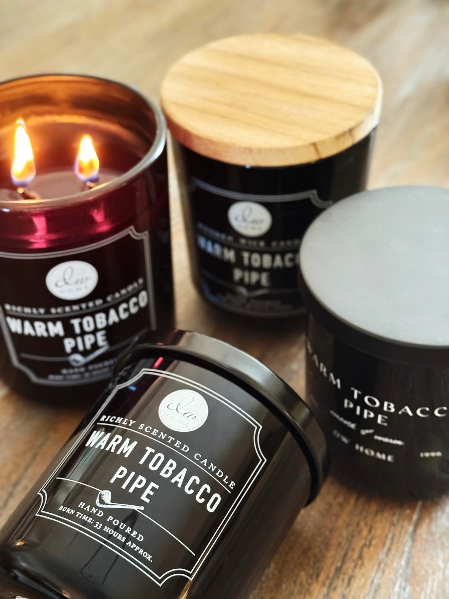 DW Home Warm Tobacco Pipe Scented Candles, 9 oz Single Wick Medium Jar, Up to 33 Hour Burn Time, Hand-Poured, Strong Long Lasting Woodsy Fragrance, Gifts for Men & Women