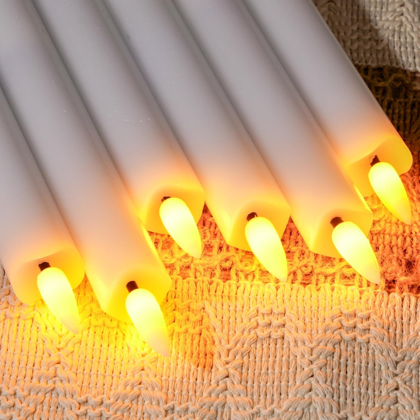 Homemory Waxy Flameless Taper Candles with Remote Timer Dimmer, Battery Operated Candlesticks Flickering, LED Window Candles Realistic, 9.6 Inches for Christmas Wedding Indoor Decor, White, 6 Pcs