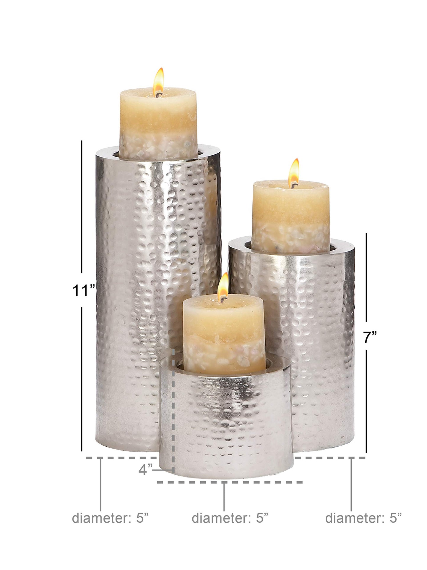 CosmoLiving by Cosmopolitan Metal Handmade Pillar Candle Holder, Set of 3 11", 7", 4"H, Silver
