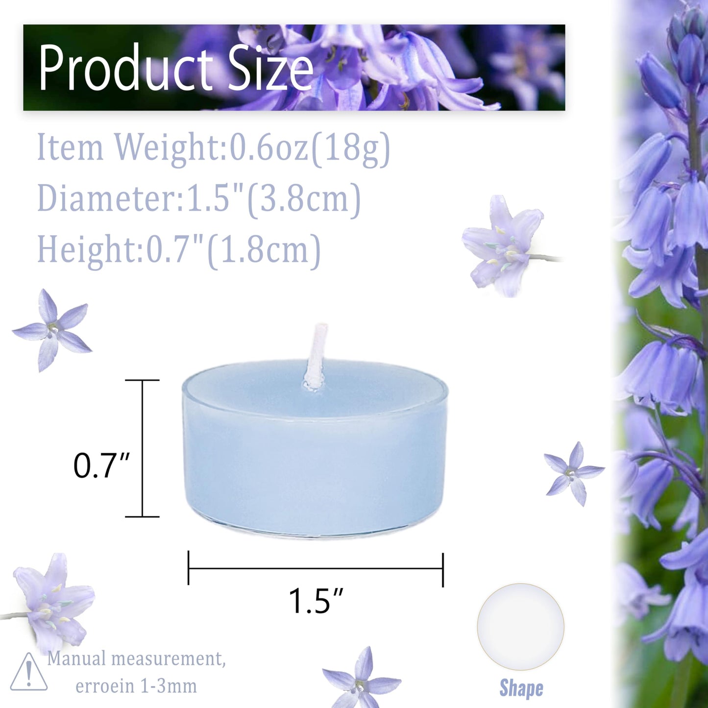Blue Tea Candles Tea Lights Smokeless Bluebell Scent Tealight Candles Handmade Tealights Set of 24 Long Burning for Wedding Meditation Dinner Home Decor