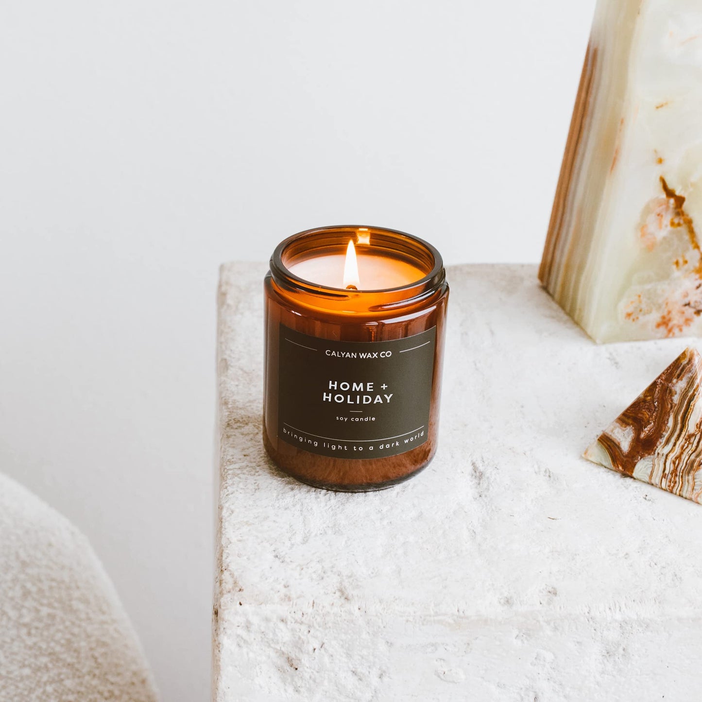 Calyan Wax Co. Home & Holiday Scented Candle - 57 Hour Burn - Luxury Clean Soy Wax Candles - Long Lasting Amber Glass Jar Candle for Home - 7.2oz