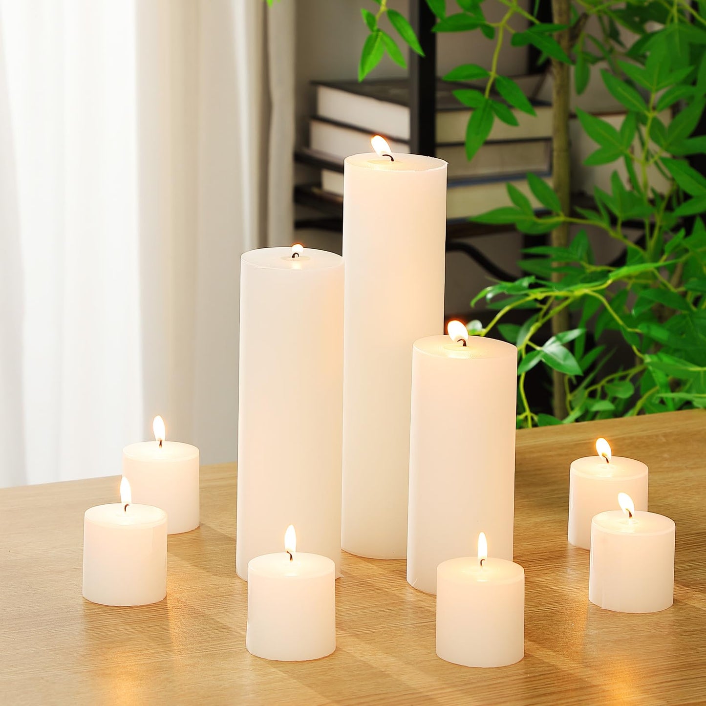 Shihanee 54 Pcs White Pillar Candle Bulk Set 2.6 x 2, 6, 7.8, 10 Inch Large Unscented Long Clean Burning Dripless Smokeless Wax Pillar Candle for Wedding Party Lantern Spas Dinner Home Table Decor