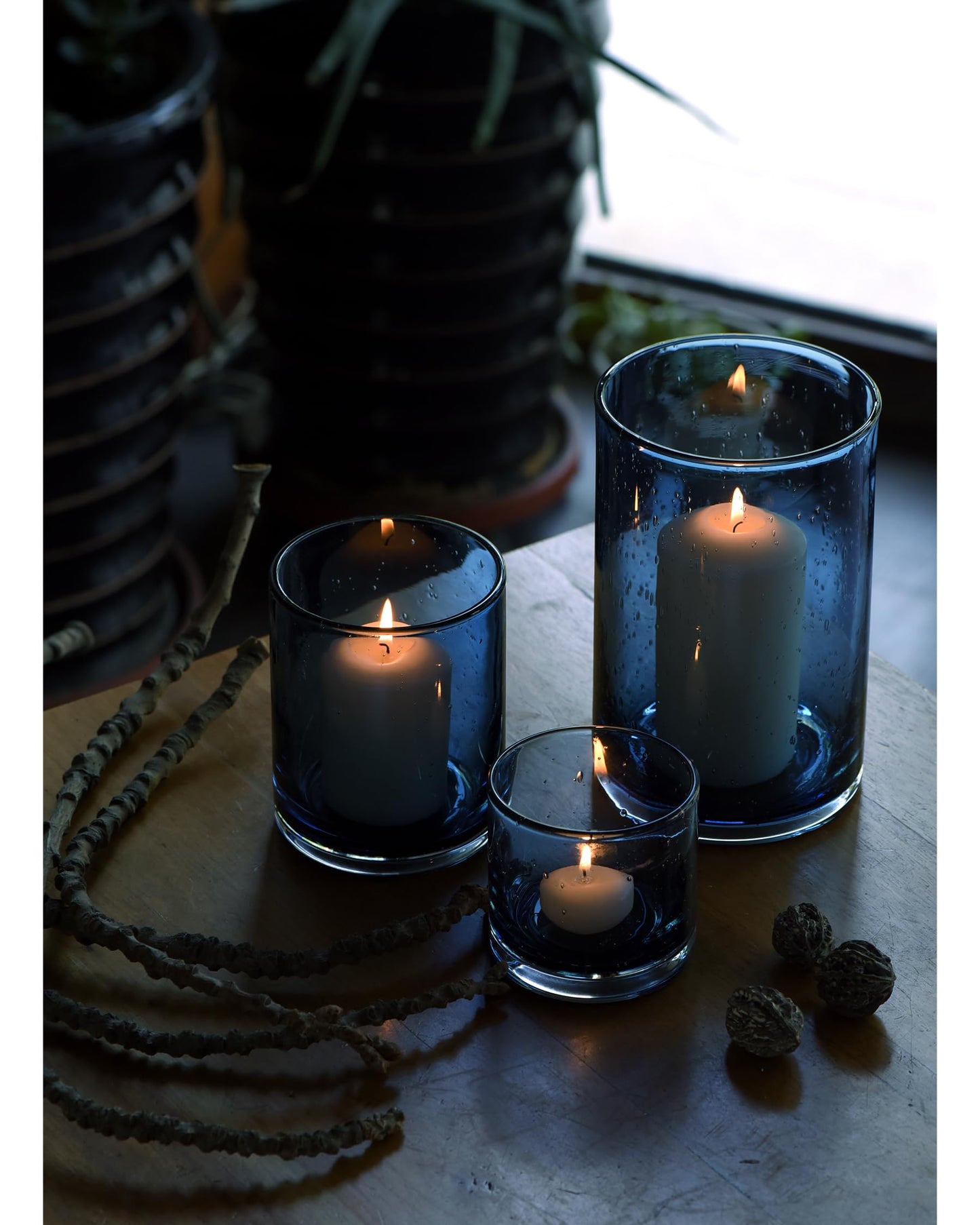 ARIAMOTION Blue Candle Holder, 8" 5" 3.5" Height Set 3