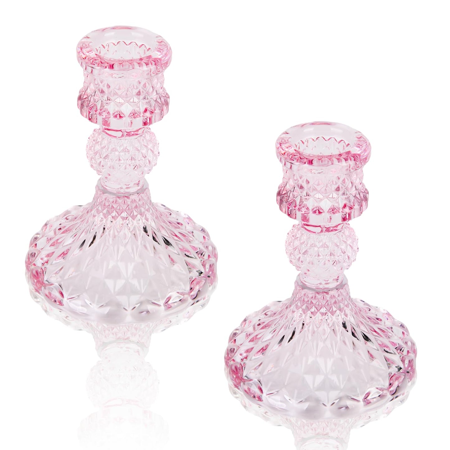 Glass Candle Holder, 2PCS Decorative Candle Sticks Pillar Candle Stand for Formal Events Wedding Party Table Centerpieces Home Decoration, Pink