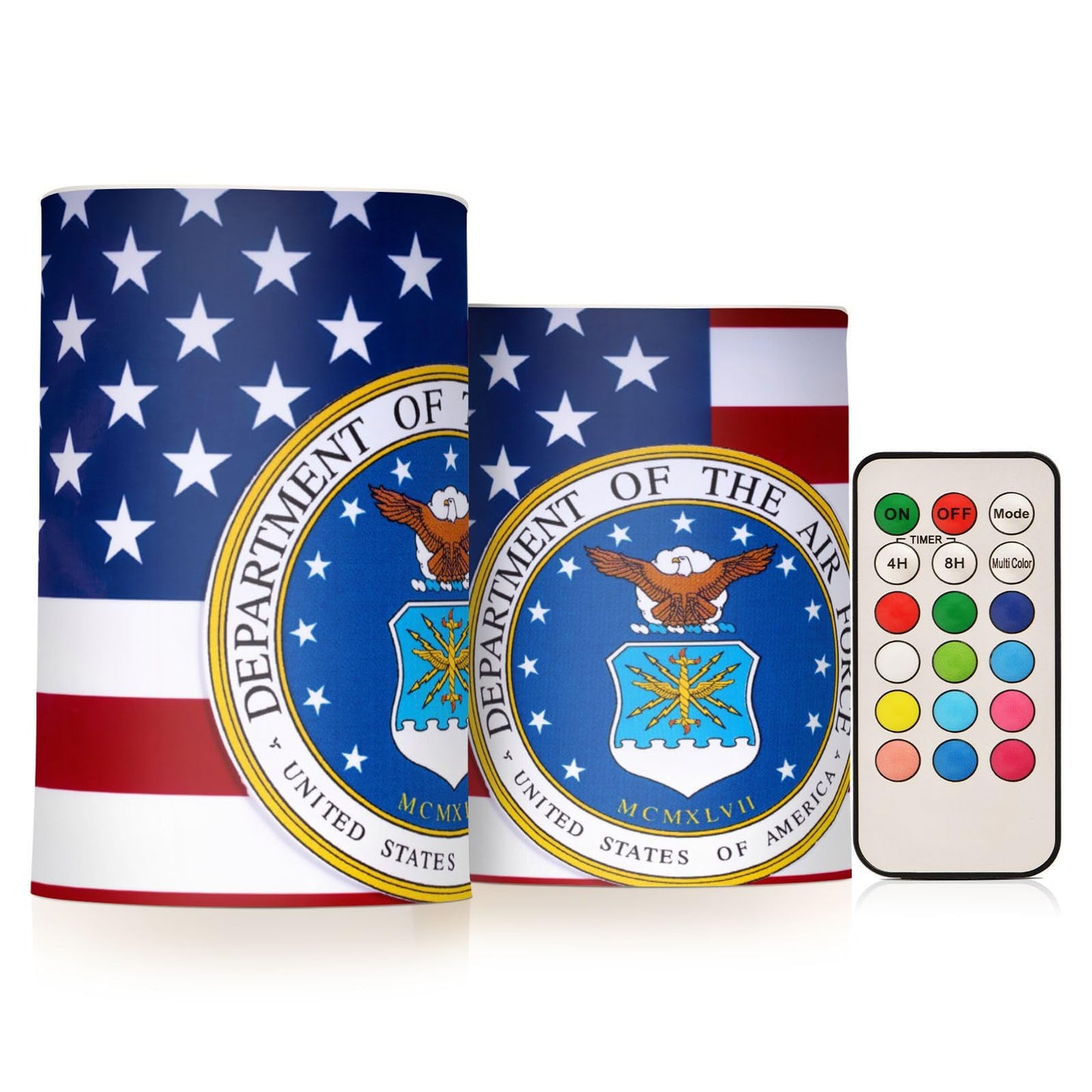 Eionryn American Flag United States Air Force Portrayed Flameless Candles Patriotic Stars and Stripes Battery Operated LED Candles with Remote Timer Electric Candles for Home Party Decor 2pcs