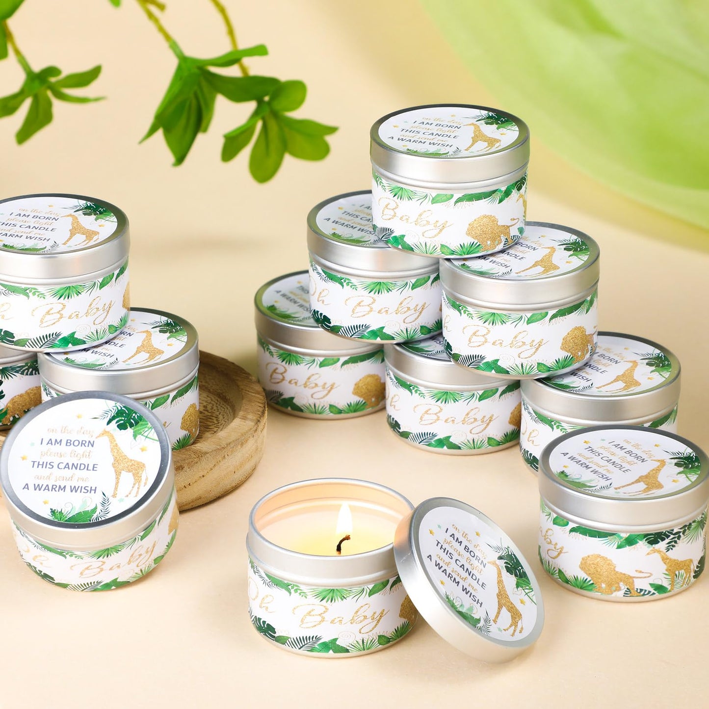 MTLEE 24 Pcs Jungle Animal Baby Shower Party Favors Candles Lavender Scented Baby Shower Favors for Guests Rustic Tealights Candles Gender Reveal Return Gifts (1.2 oz, Khaki)