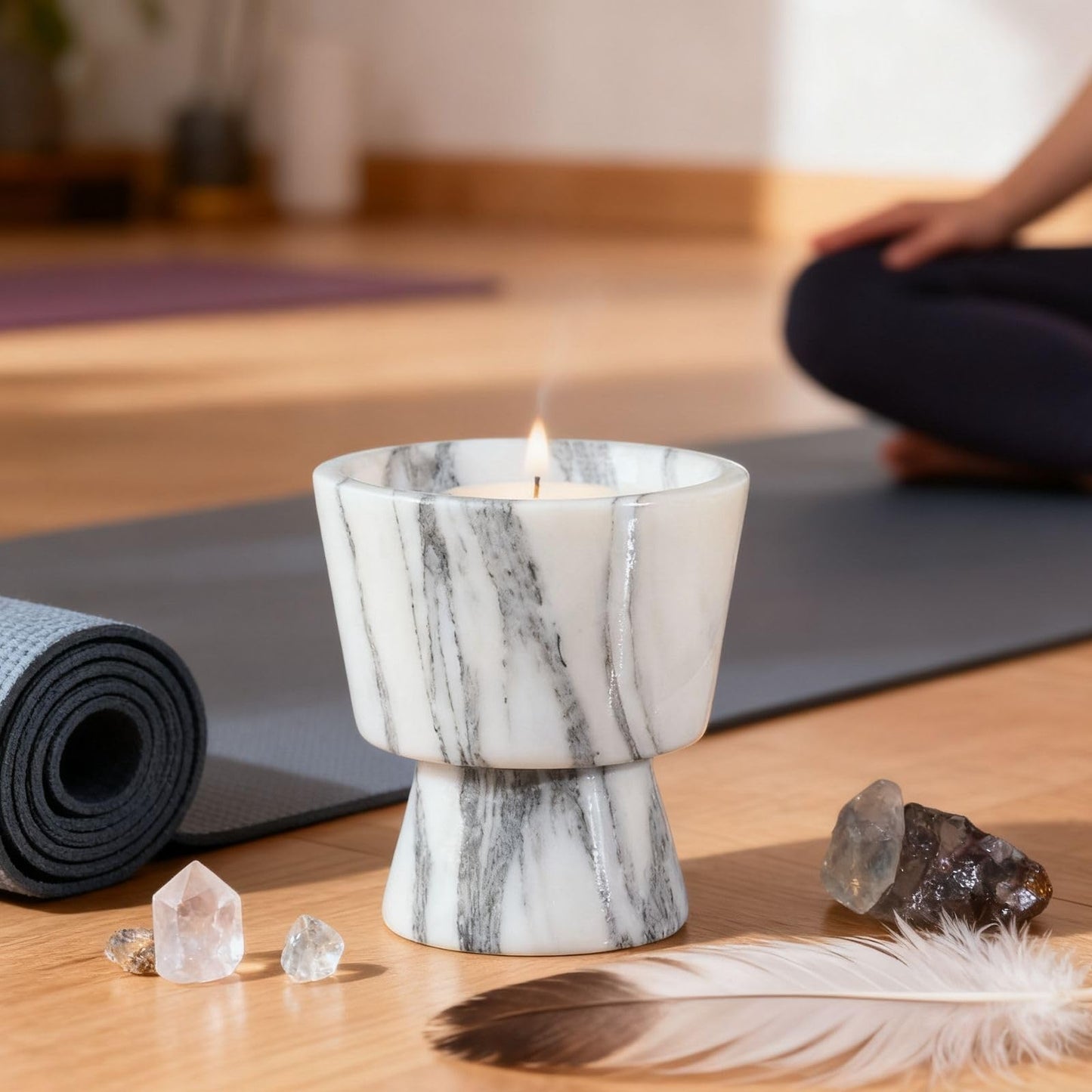 Marble Candle Holder 3’’ Grey-White Scented Container Reusable for Home Decor, Meditation, Party or Dining Table Centerpiece