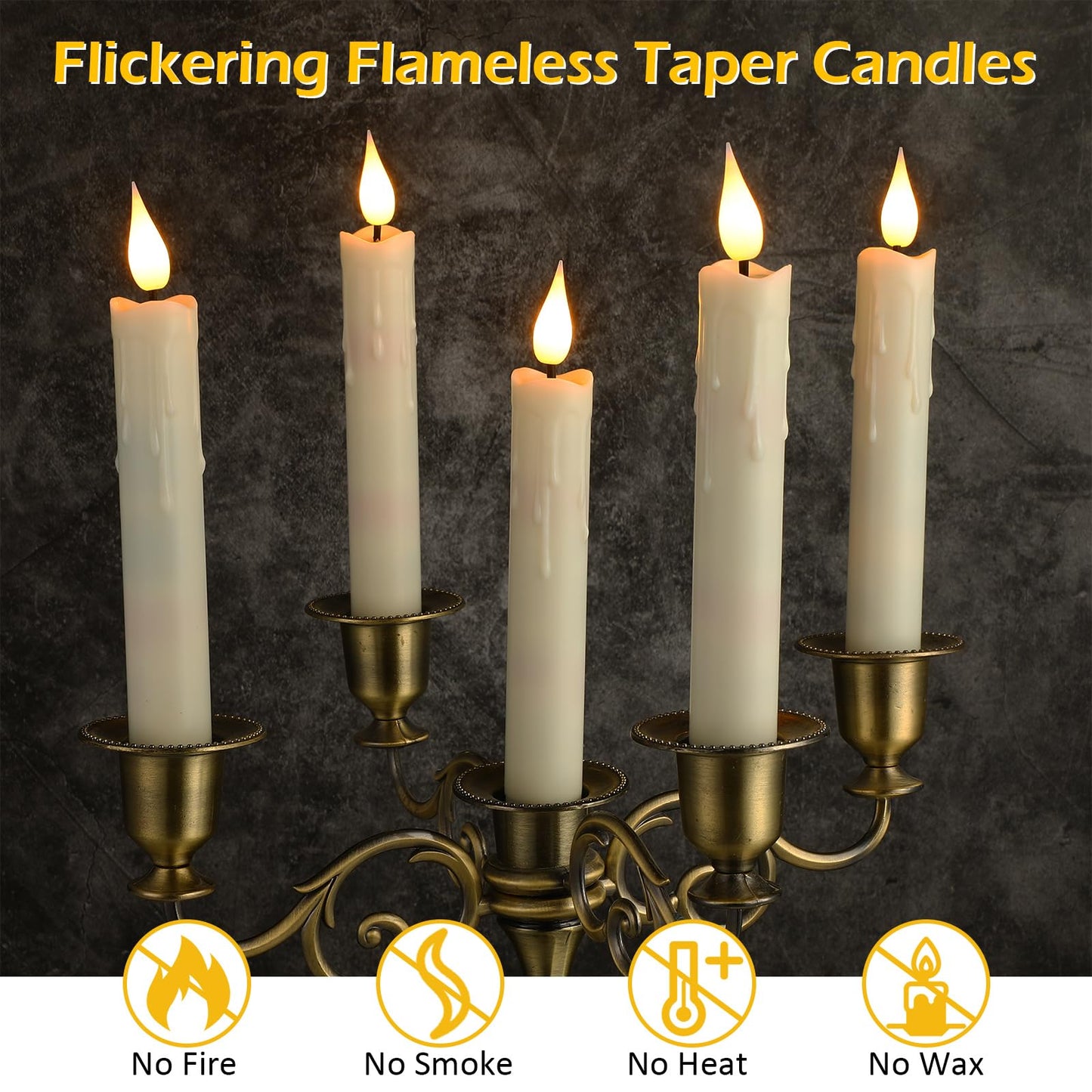 Baquler 48 Pcs 6.5 Inch Ivory Flameless Taper Candles LED Candle Sticks Battery Operated Flickering LED Candlestick Window Plastic Candle for Wedding Halloween Christmas Decor(No Battery)