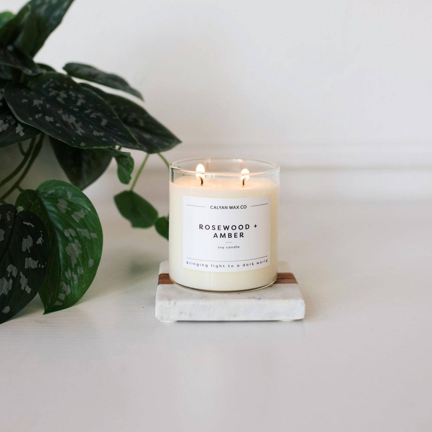 Calyan Wax Co. Rosewood & Amber 2 Wick Scented Candle - 37 Hour Burn - Luxury Clean Soy Wax Candles - Long Lasting Large Glass Jar Candle for Home - 8.8oz