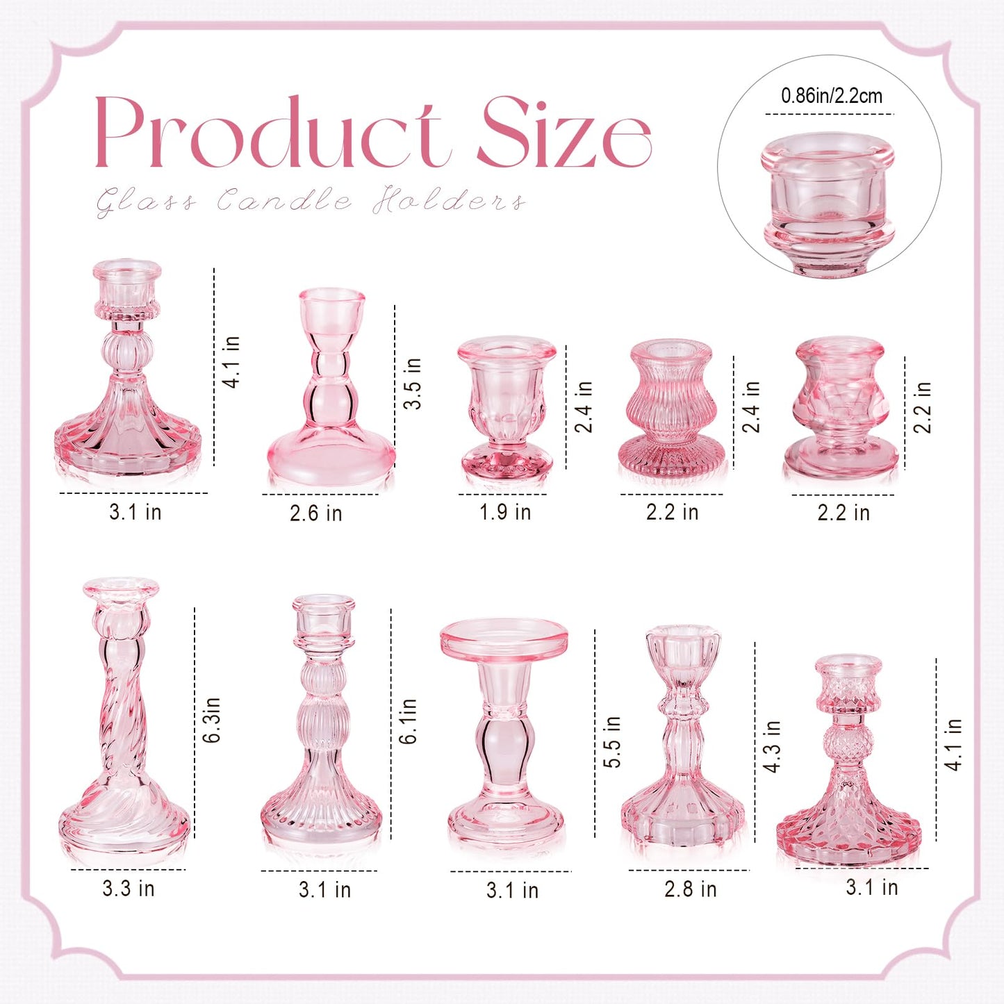 Mumufy 20 Pcs Glass Crystal Taper Candle Holders Clear Glass Candlestick Holder Fit 0.8 Inch Candles Crystal Decorative Candle Stand Centerpiece Table Wedding Dining Party(Pink)