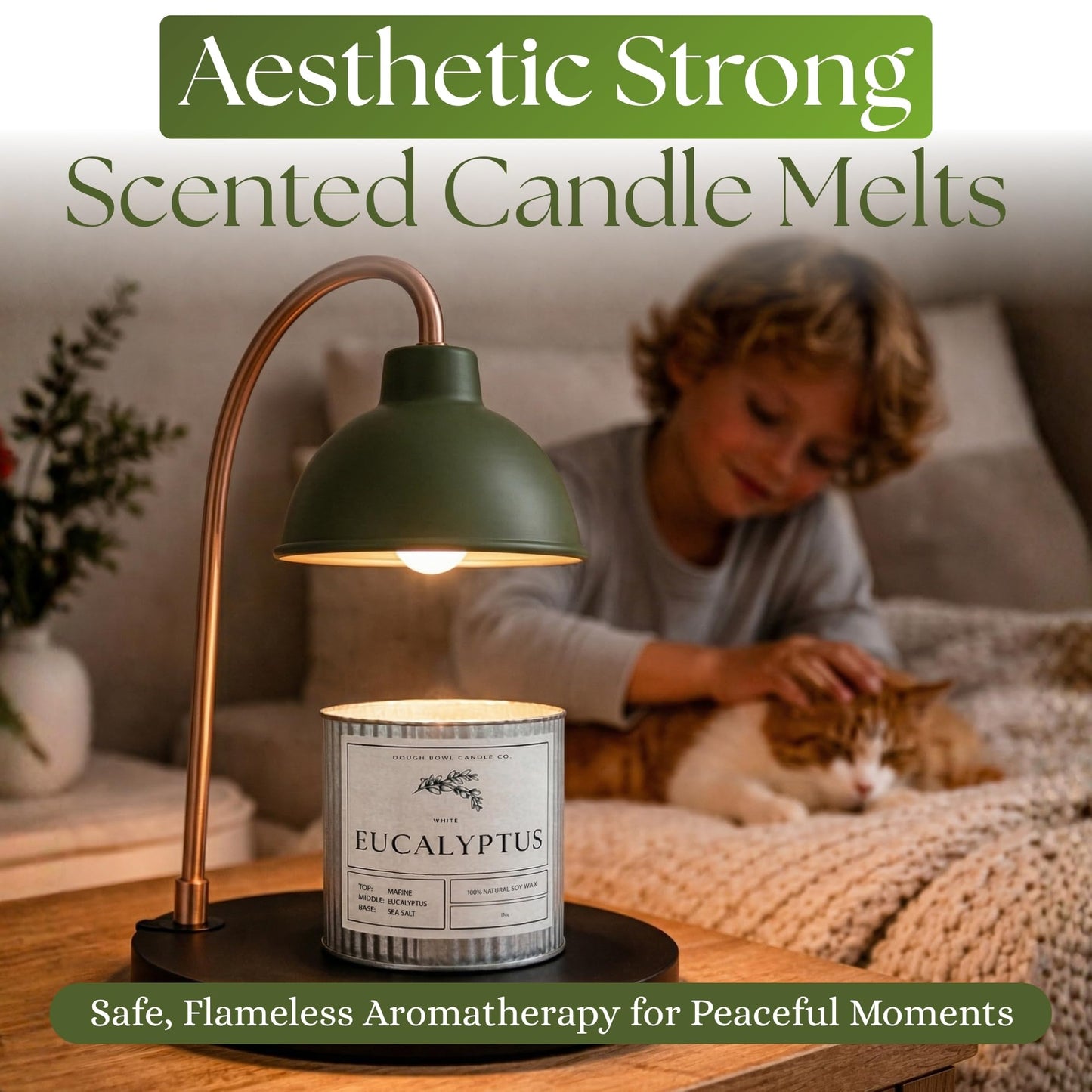 Dough Bowl Candle Co. Wickless Candles for Candle Warmer Lamp - Set of 2 Jar Candles for Warmer Lamp, Wax Melts Strong Scent in Eucalyptus and Jasmine, Flameless No Wick Scented 100% Soy Wax