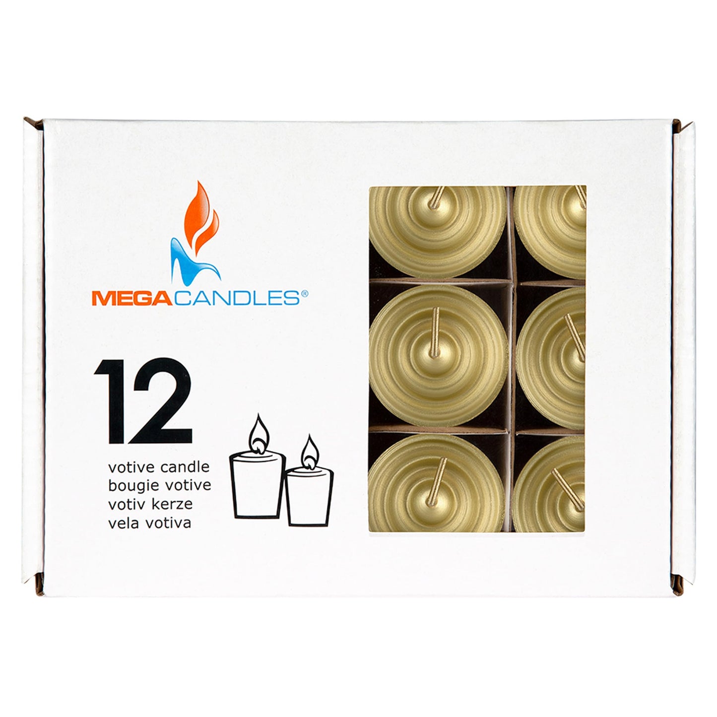 Mega Candles 12 pcs Unscented Gold Votive Candles, Hand Poured Wax Candle 15 Hours 1.5 Inch x 2.25 Inch, Home Décor, Wedding Receptions, Centerpieces, Occasions, Events, Festivities, Meditations