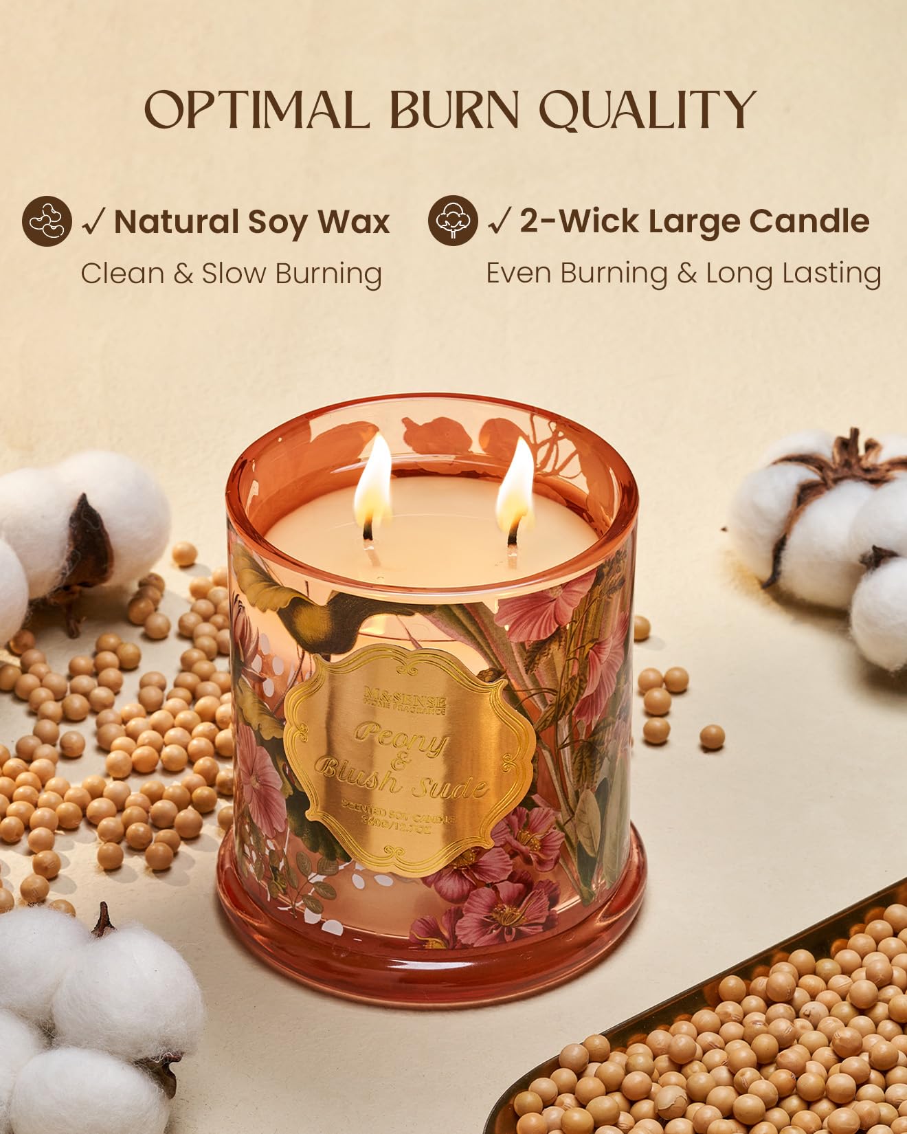 M&SENSE Peony Blush Sude Scented Candles, Summer Floral Scented Natural Soy Wax Candles, 12.7oz Large Candle Non Toxic 75 Hours Burning, Gifts for Women