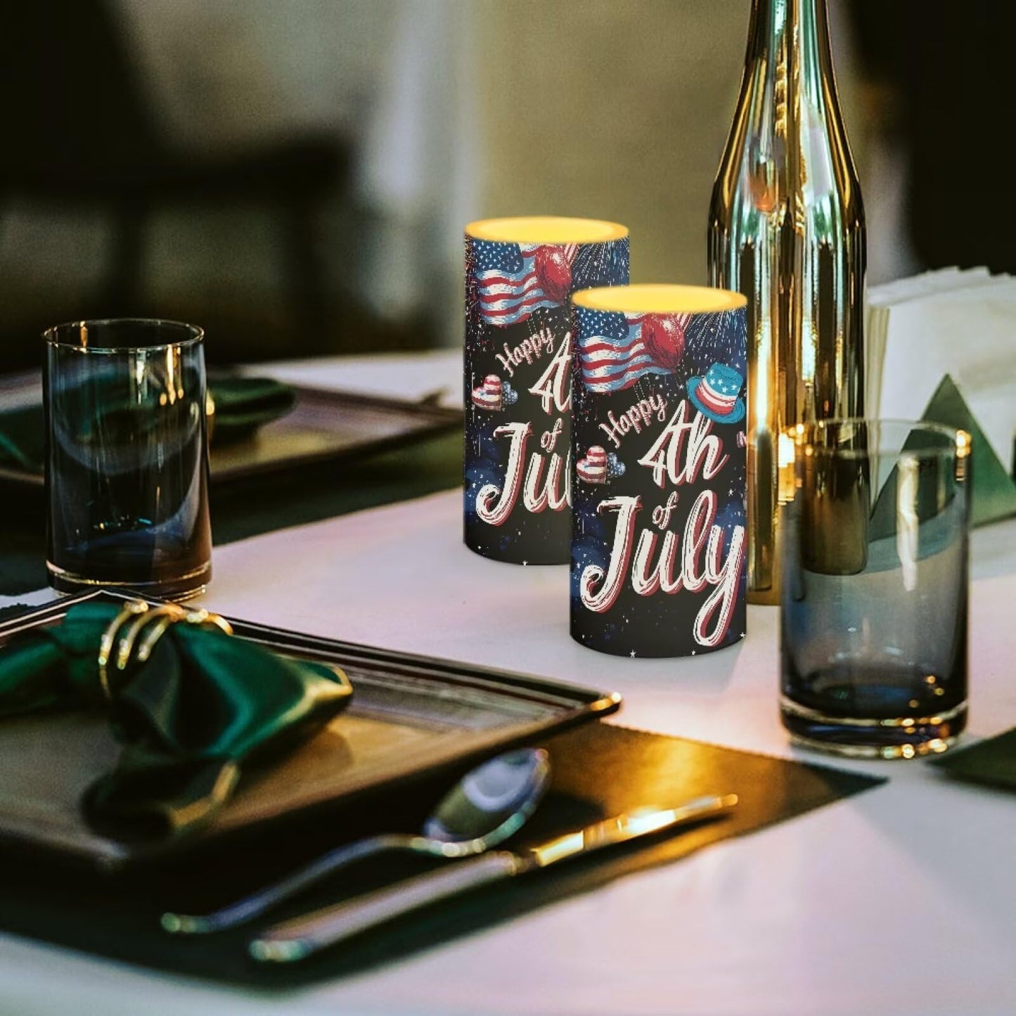 Luarisgur Happy 4th of July Flameless Candles with Remote American Flag LED Candles Battery Operated Electric Candles Flickering Warm Light for Home Bedroom Living Room Patriotic Decoration