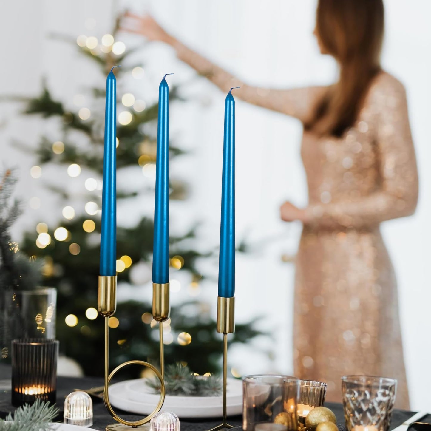 10 Inch Taper Candle, Set of 12,Tapered Candles Burn for 7 Hours, Long Sticks,Tall Candlesticks, Dinner Party, Wedding, Halloween (12pcs, Blue)