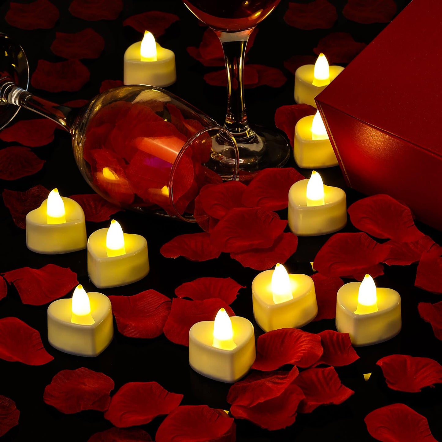 Audab Rose Petals and Candles Set for Romantic Decorations, 48 Romantic Candles with 4000 Fake Rose Petals for Special Night, Hotel Room, Date Night, Bedroom, Valentine's Day Decorations