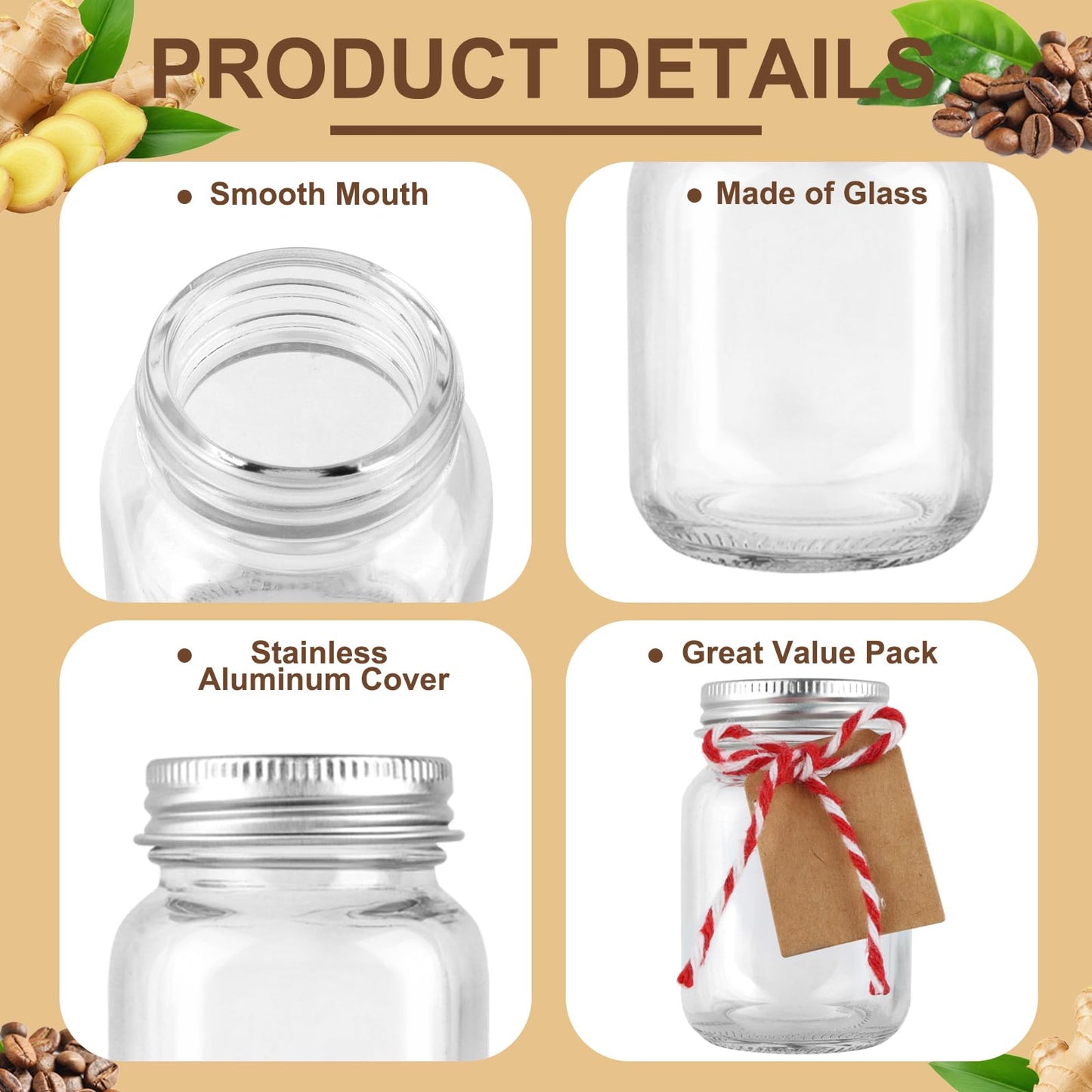CARBLIN 25 Pack 2 oz Mason Jars with Silver Lids, Mini Glass Jar for Ginger Shots, Small Juice Shot Bottles with Caps, Container for Beverage Storage Candle Gifts Honey Jam Spices Party Favors