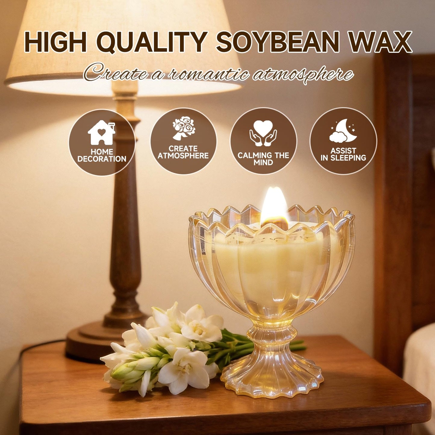 Joo Sko Petal Bowl Shape Soy Wax Magnolia Scented Candle, Aromatherapy Jar Candles for Home Scented or As a Christmas Holiday Candle Gift for Your Lover(7OZ/48Hours Burning)